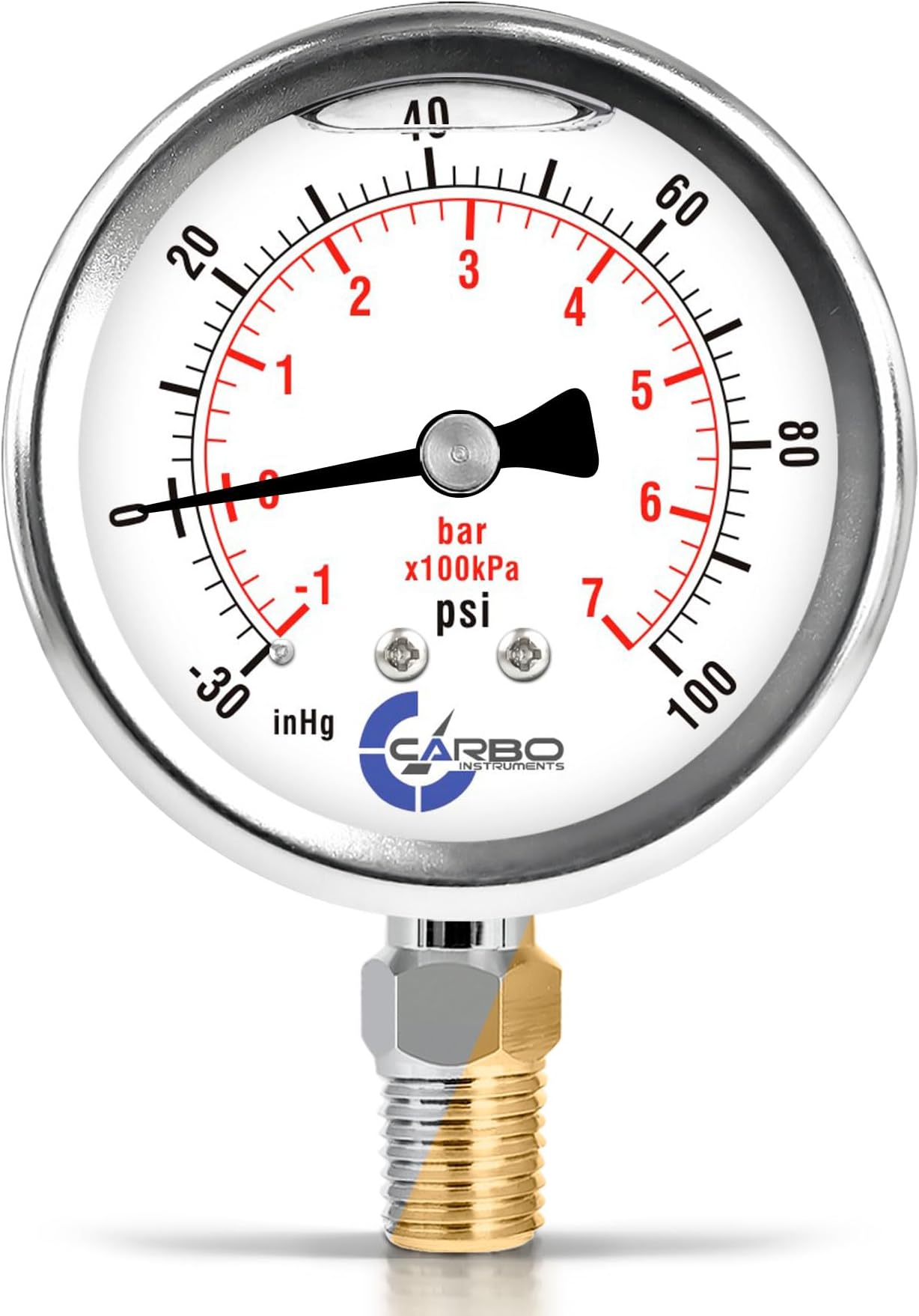 Stainless Steel Pressure Gauge Dual Display (-30/0 / +100 inHg/psi/kPa) - 2 1-2" Glycerine Liquid Filled Water Air Oil Gas Gauge with Polycarbonate Lens - Compound Vacuum -1/4" NPT