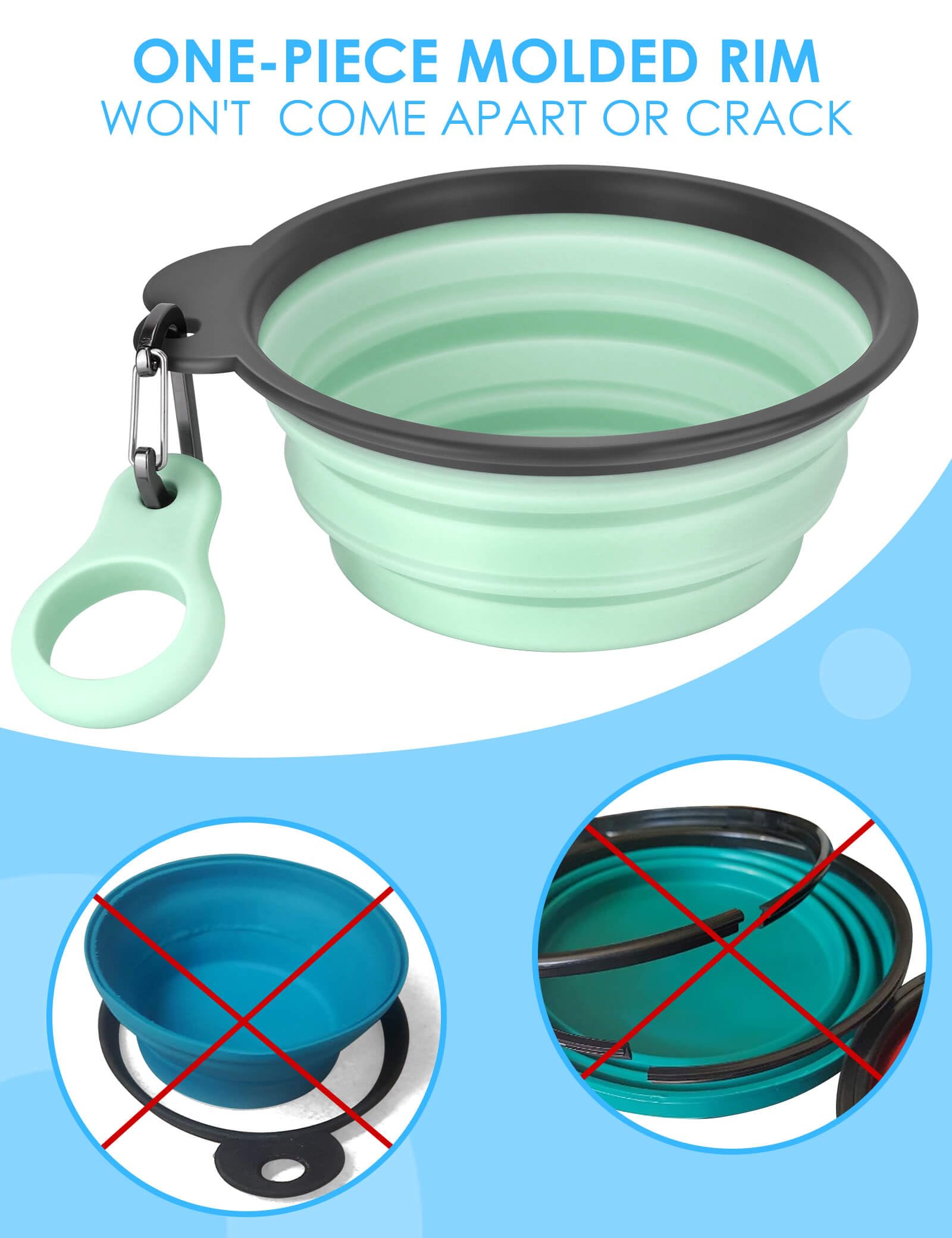 Heouvo Collapsible Dog Bowls with Bottle Carrier, 2 Pack Travel Dog Water Bowl with Upgraded Carabiner - Image 3