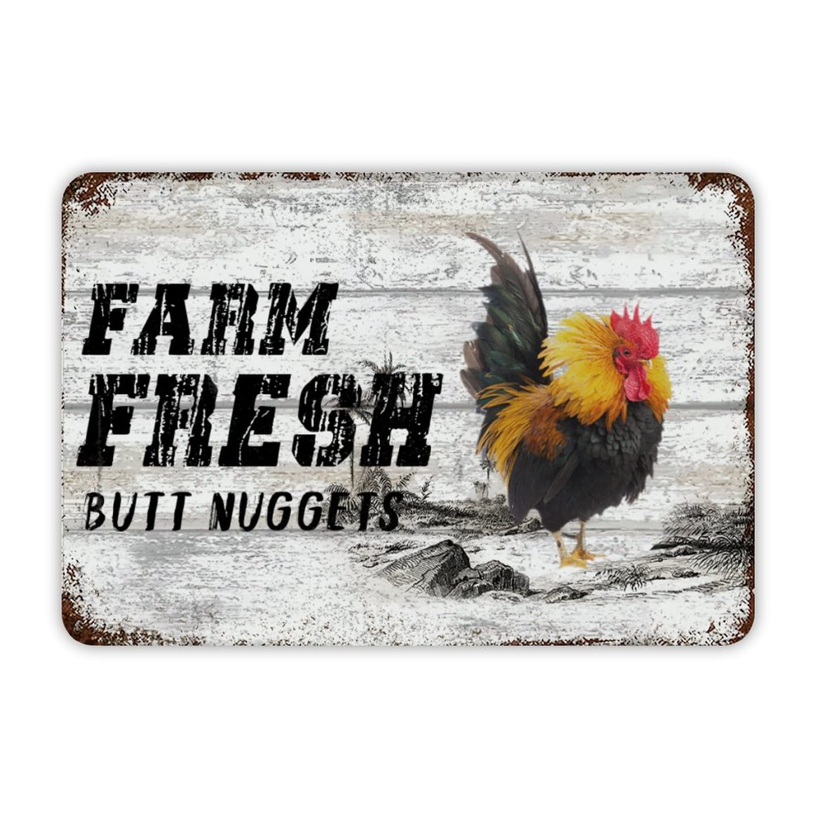 Rustic Aluminum Sign Farm Fresh Butt Nuggets Tin Metal Sign Retro Home Kitchen Room Wall Door Hanger Decor Sign 12x8 inch