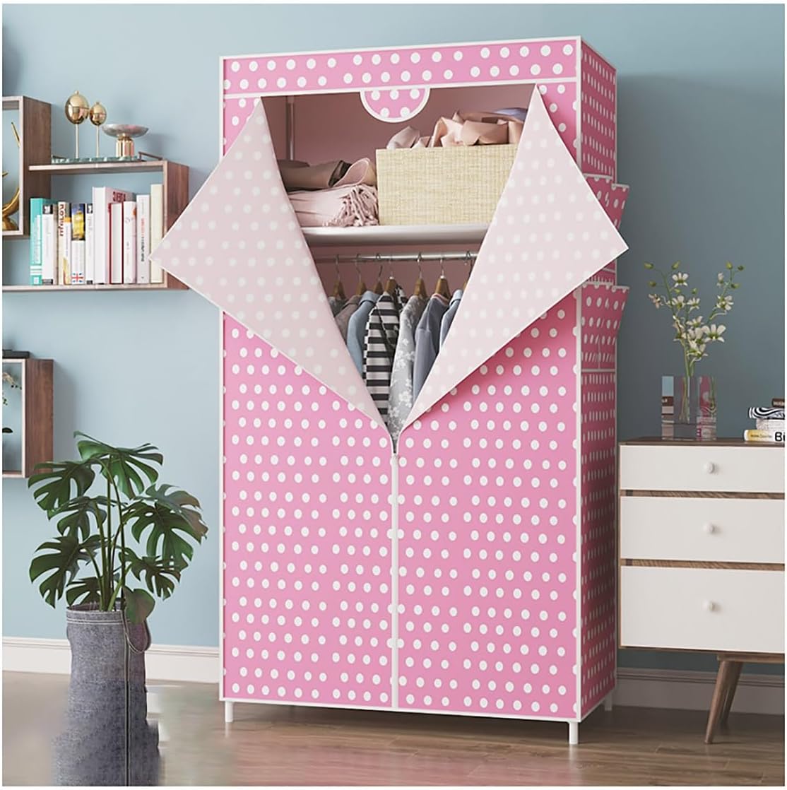 Small Non-Woven Fabric Wardrobe Portable Clothes Closet with Hanging Rod Free-Standing Closet Organizer for Bedroom (Color : Pink, Size : 70x45x160cm)