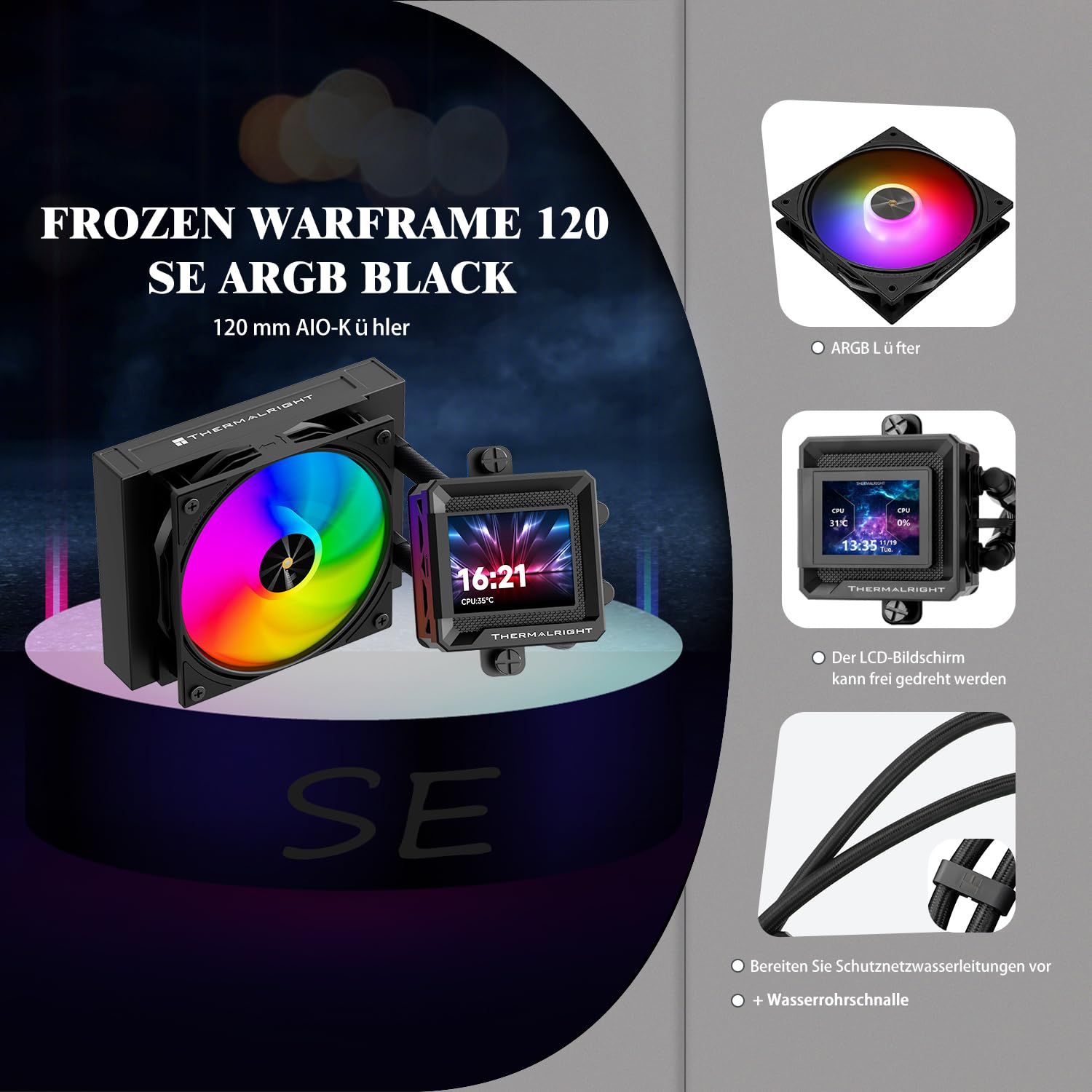 TR-Thermalright FW120 SE ARGB - Raffreddatore per CPU liquido, display LCD IPS da 2 pollici, risoluzione 320 x 240 (magnetica), design dello schermo fai da te, 120 mm, per AM4/AM5, Intel LGA1851/1700