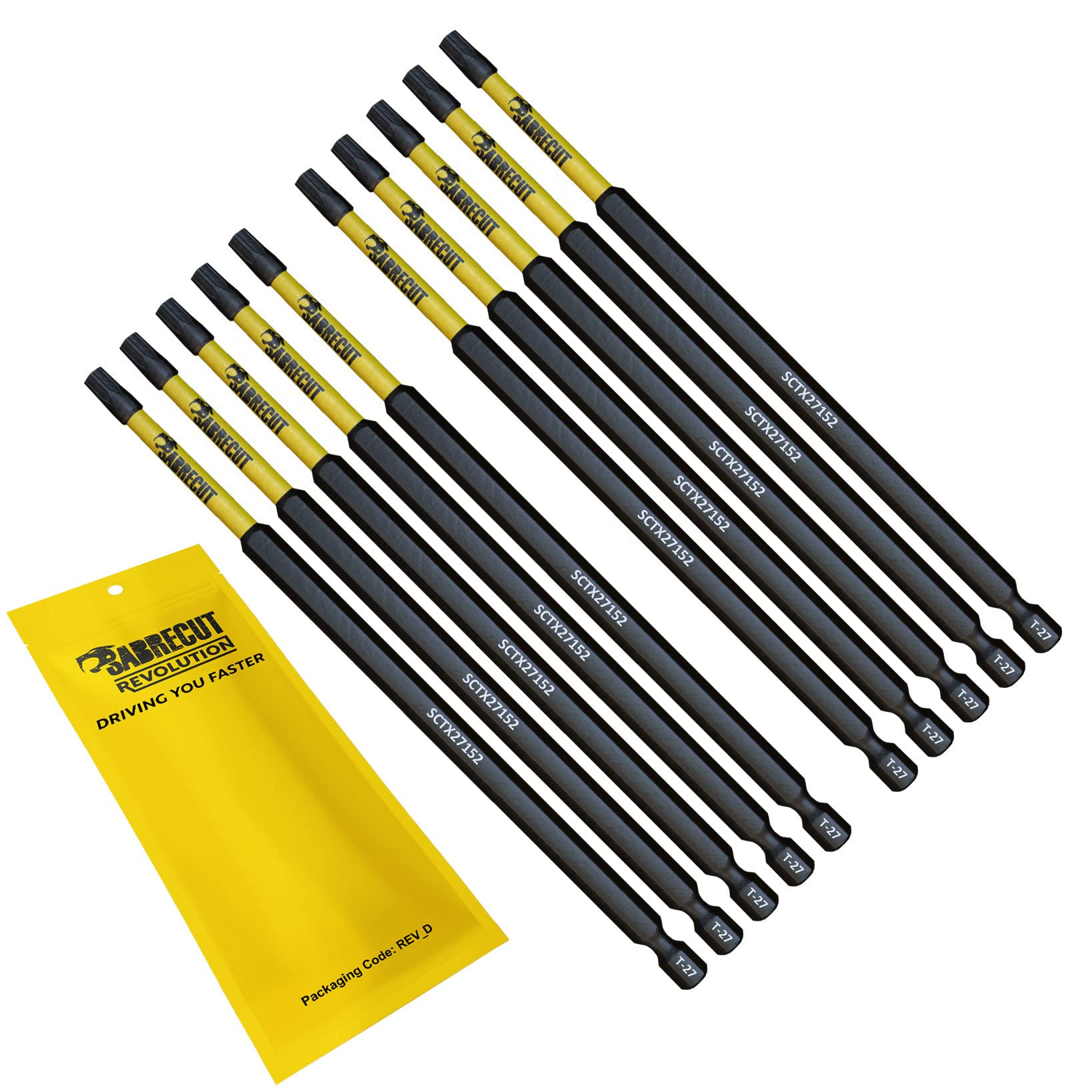 Sabrecut 10 X Sctx27152_10 152Mm T27 Tx27 Magnetic Impact Screwdriver Driver Bits Set Torx Heavy Duty