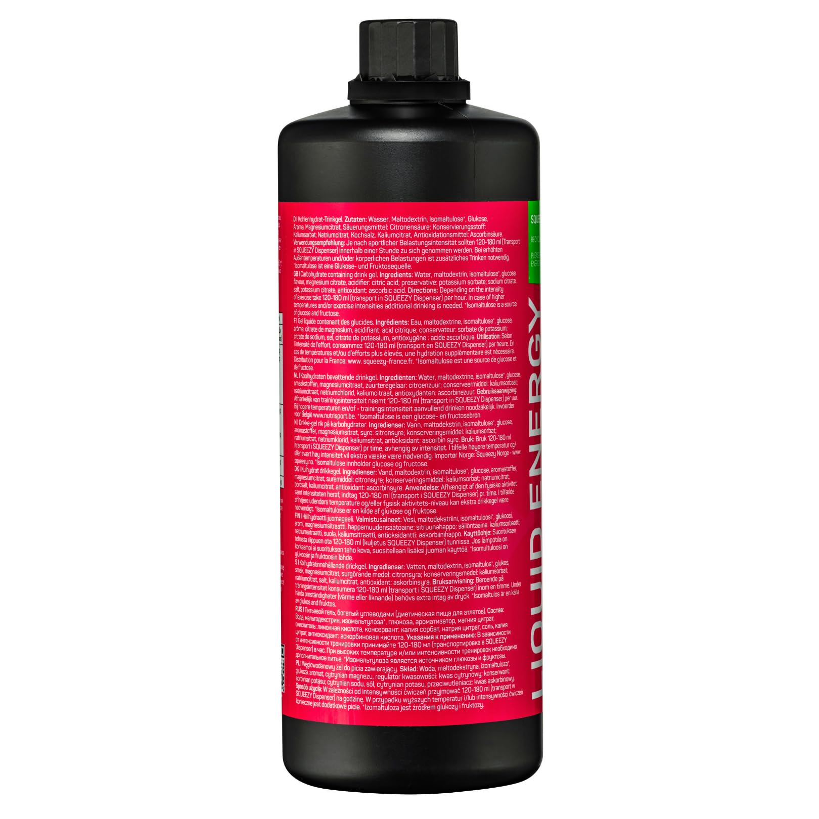 Squeezy Liquid Energy Refiller (Himbeere) 1000 ml - Sport Energy Gel mit erhöhtem Wasseranteil für schnelle & dauerhafte Energie bei maximaler Verträglichkeit beim Ausdauersport - ohne Nachtrinken