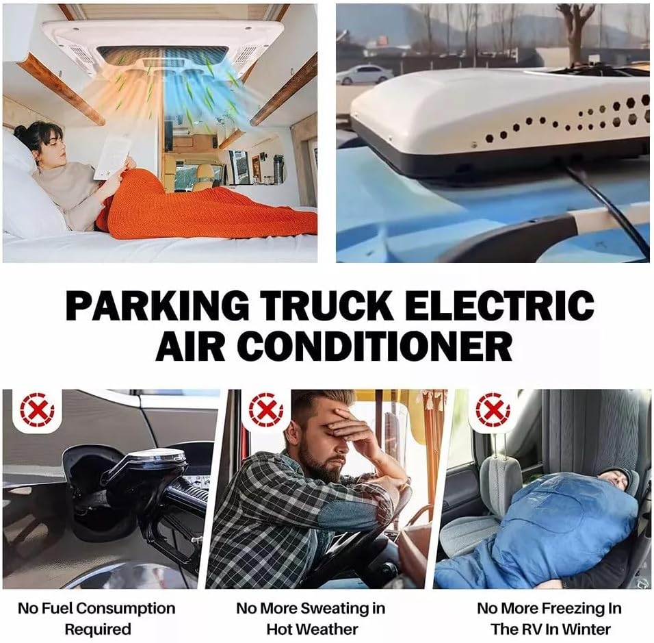 12V RV Air Conditioner 15000 BTU, Rooftop Split RV AC Unit with Digital Panel for Truck Camper Van, Fast Cooling & Heating Low Noise DC Air Conditioner for Car, Semi Truck, Bus, Tractor Sleeper Cab