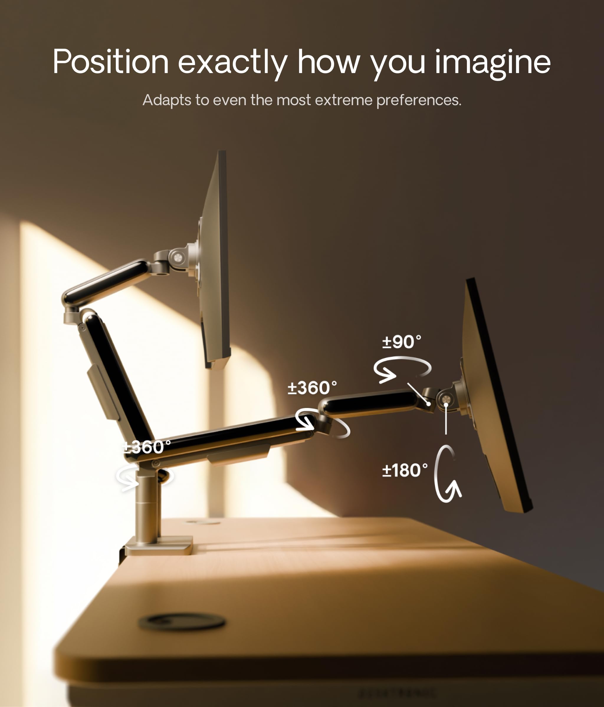Desktronic Supporto Monitor per Doppio Schermo, Braccio Monitor Regolabile, Fissaggio da Scrivania, Rotazione a 360° e Inclinazione Completa, Ergonomico, VESA 75/100 mm, Nero