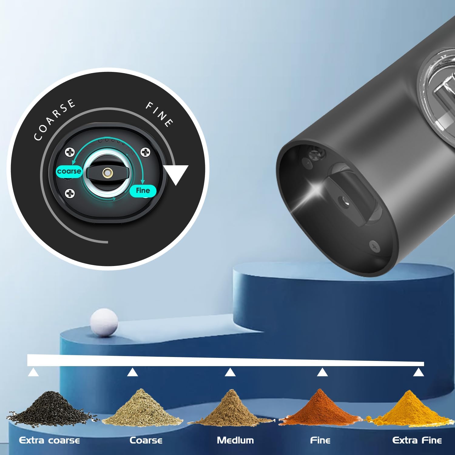 Electric Salt and Pepper Grinder Set,Spice Grinder Set,Adjustable Roughness,Battery Powered One-Hand Operation with LED Light,Easy to Operate,Ceramic Grinder,Set of Two,Black
