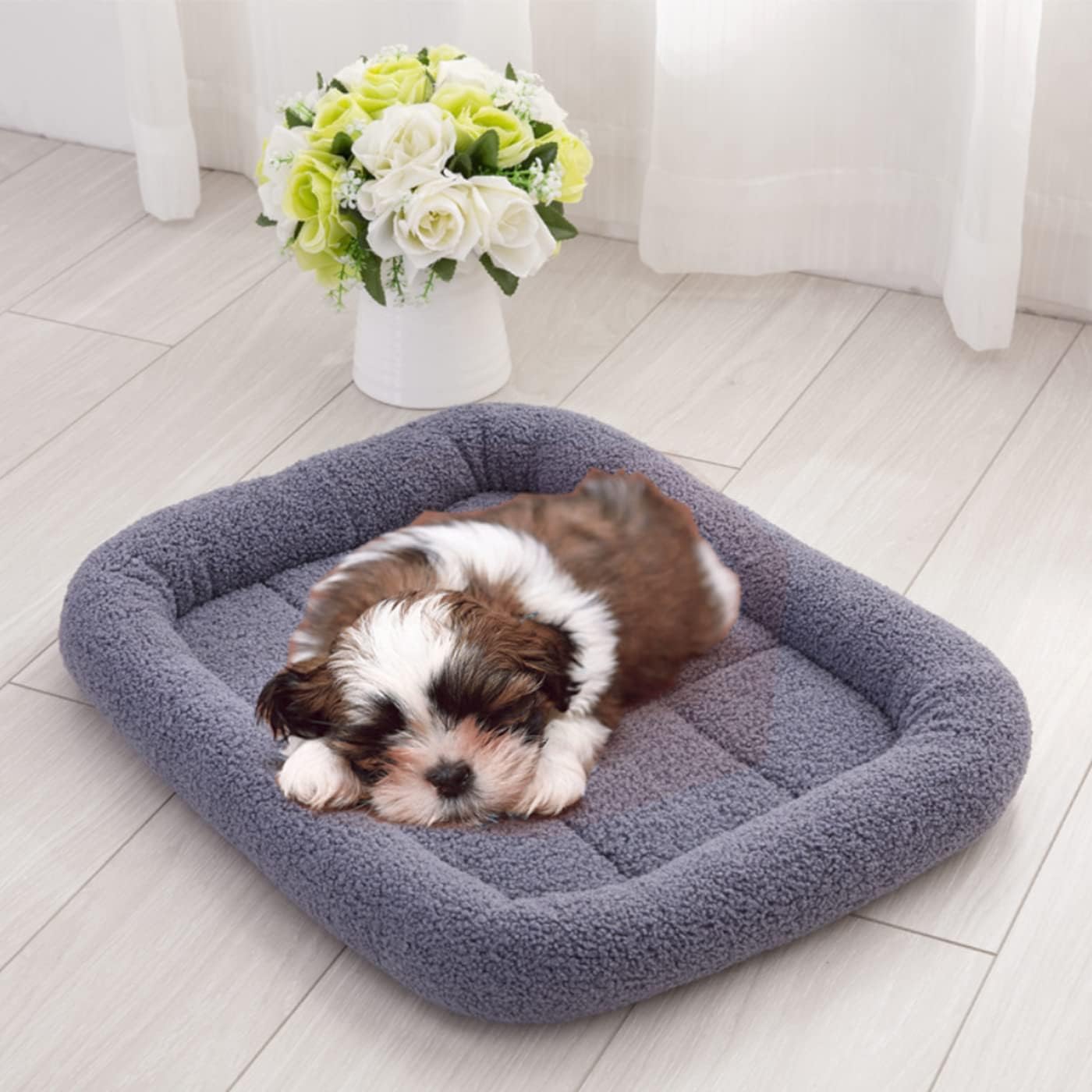 SHENGOCASE 4-Pack 10.6" L x 17" W Rectangular Teddy Fleece Cat Bed Cushion with Bolster for Cat and Small Dog, Anti-Skip Bottom, Machine Washable