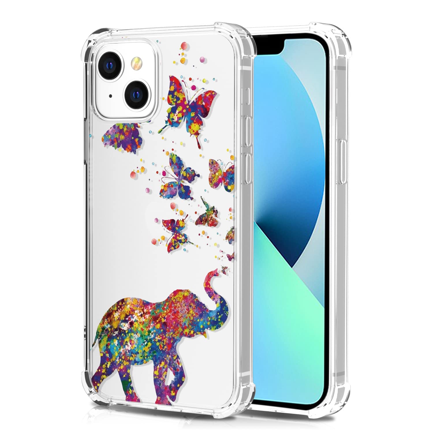 for iPhone 13 Case Elephant Butterfly, Clear Bumper Flexible Mobile Back Cover Case for Women Girls Kids Butterfly Elephant Design, Shockproof Protective Phone Case for iPhone 13 6.1"