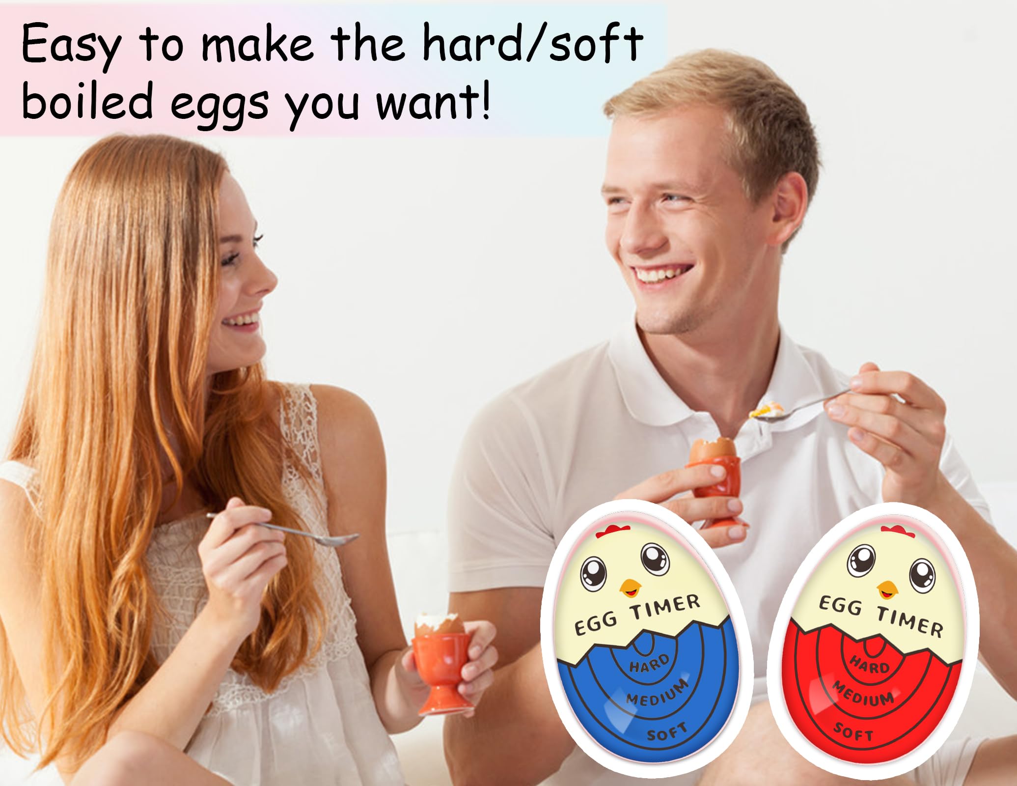 Lasubst Temporizador de huevos que va en agua para hervir huevos, temporizador de huevo duro suave, 1 rojo y 1 azul