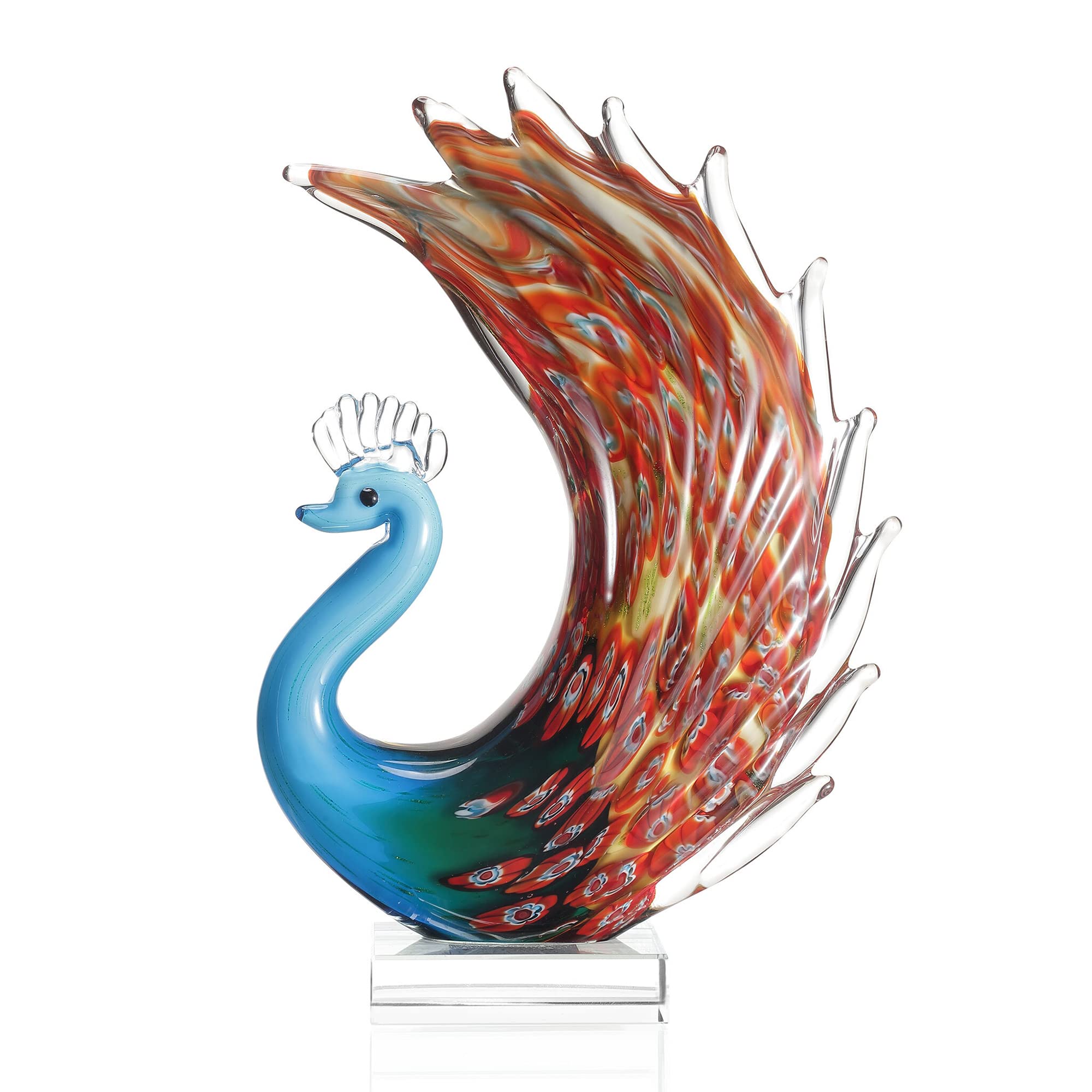 Figurine paon en verre bleu orange 25 cm SPI Home pour decoration interieure