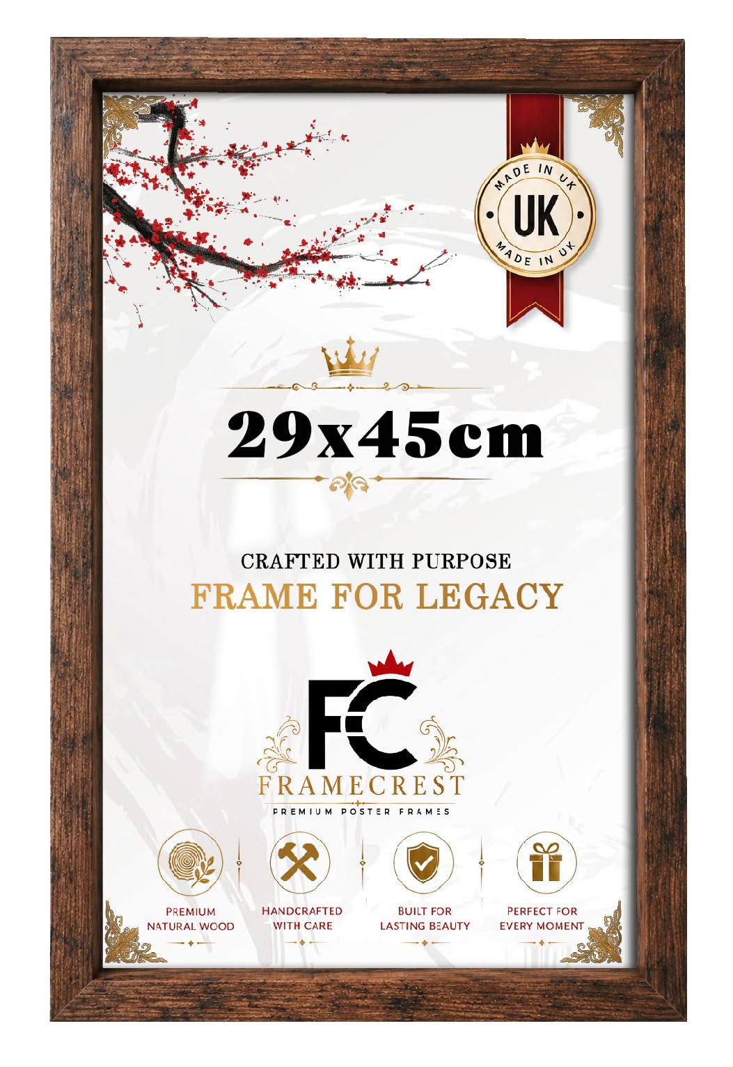 FRAMECREST Premium MDF Poster Frame 29x45cm Size |Solid Engineered Wood | Rectangle Sturdy Frame for Posters, Artwork, and Photos | Wedding, Birthday Christmas -[Rustic]