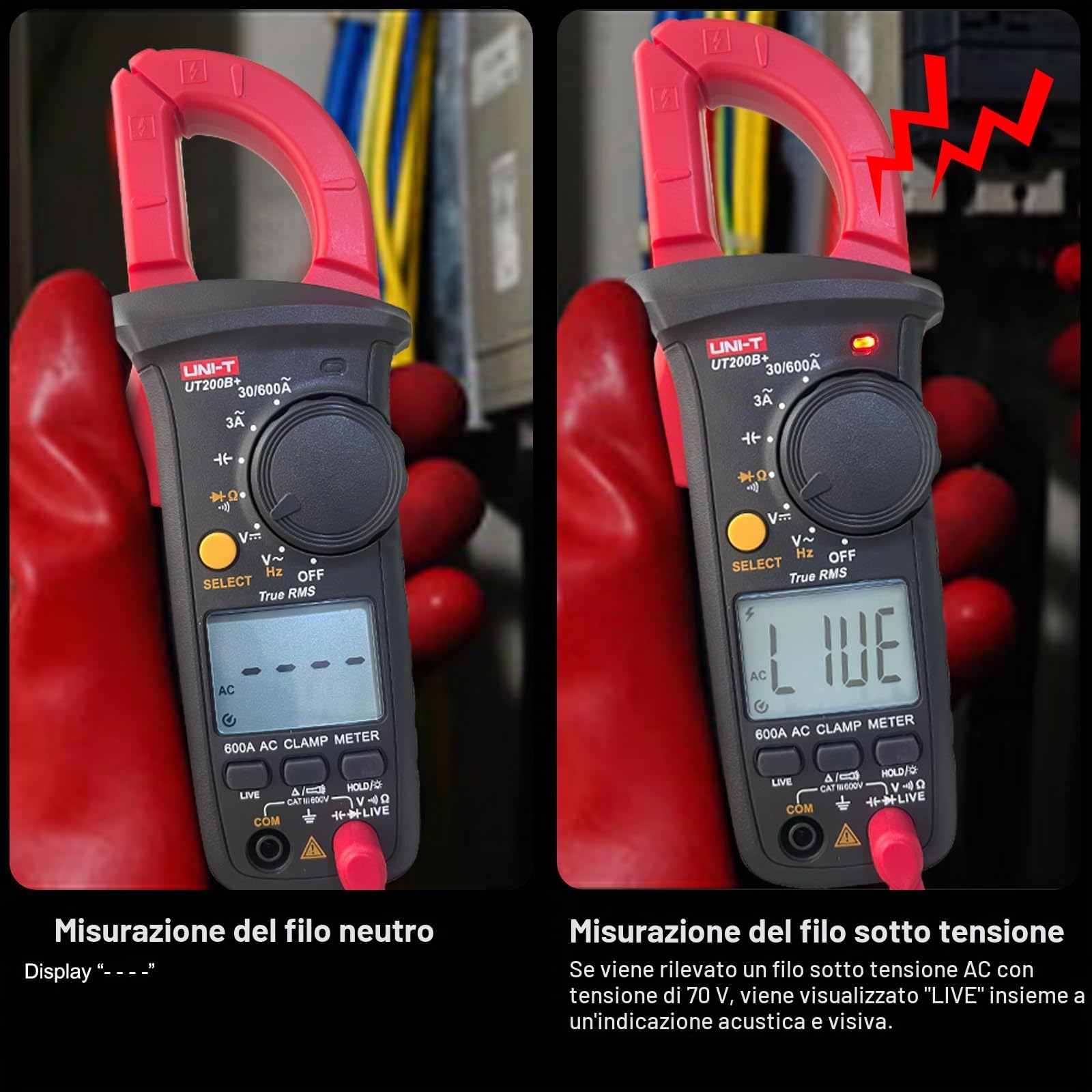 UNI-T UT200B+ Pinza Amperometrica AC, True RMS Auto-Ranging Digitale Multimetro con Rilevamento dei Fili in Tensione per Misurare Tensione AC/DC, Corrente AC, Resistenza, Diodo e Continuità