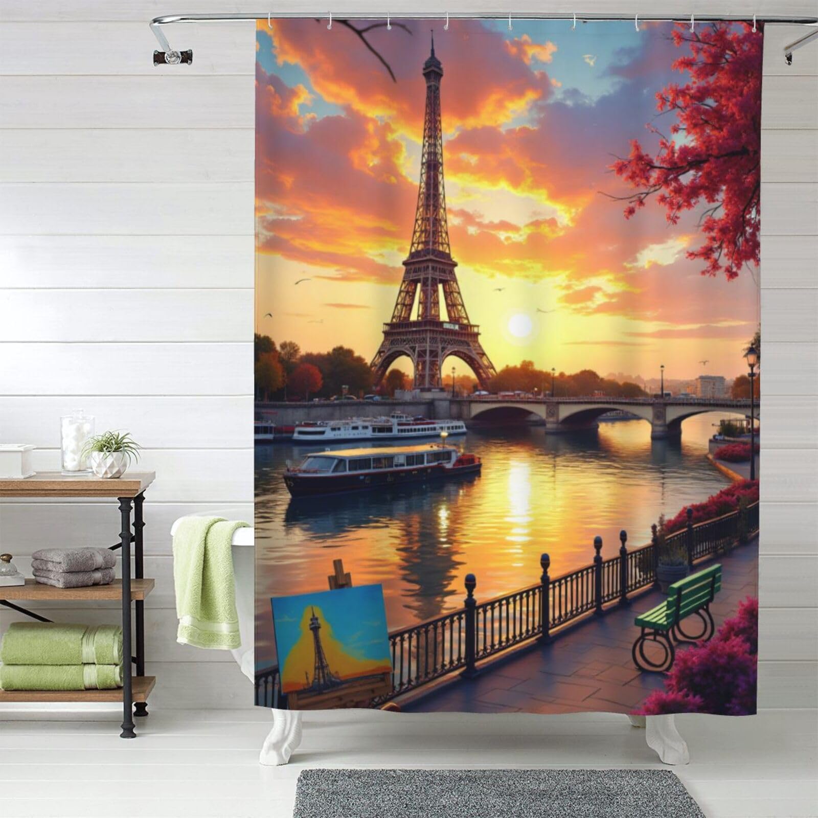 Rideau de douche moderne Eiffel pour une ambiance bistrot parisien