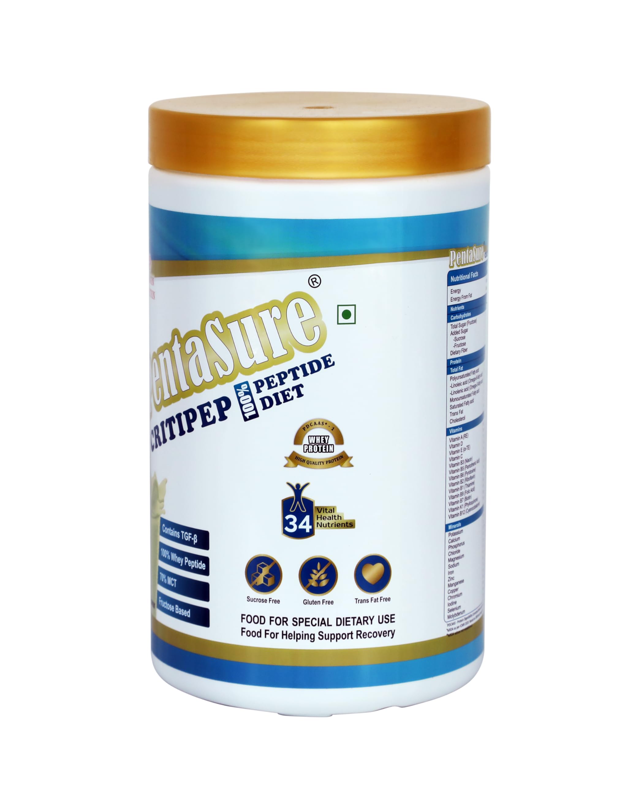 PentaSure Critipep Peptide Diet Powder | Creamy Vanilla Flavor - 1Kg | 100% Whey Peptide, MCT, Fructose Based Nutritional Supplement Drink | 34 Vital Nutrients | 20g Protein per 100g — Amazon image 2