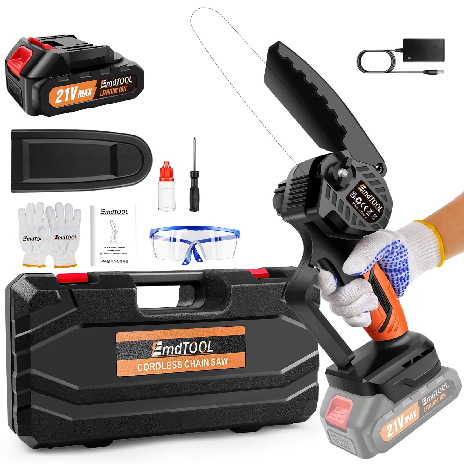 VickyHome 6 Inch Mini Chainsaw, 600W Cordless Electric Chainsaw with 1500mAh Battery, 5300RPM Safety Lock Chain, Handheld Tree Saw for Wood Cutting Tree Trimming Gardening