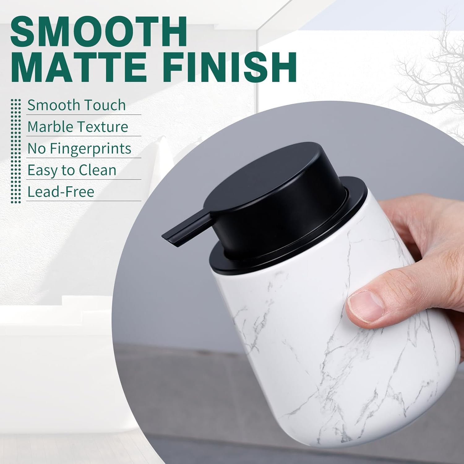 Bosilunlife Ceramic Foaming Soap Dispenser - 12 oz Marble Foam Hand Wash Dispenser Bathroom Countertop Soap Dispensers Kitchen Dish Soap Pump Dispenser Liquid Soap Dispenser for Bathroom - Image 5