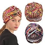 African Women Turban Caps - 4Pcs Pre-Tied Knot & Twisted Headwraps, Boho Colorful Stretch Headscarves, Beanie Bonnet for Chemo Cancer Headwear & Daily Fashion