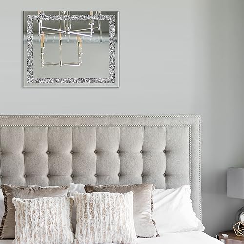 Miniatura 4 de Ruomeng Espejo de pared rectangular, 16 x 20 pulgadas, diamante de cristal aplastado, baño, entrada y dormitorio