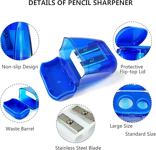 Miniatura 6 de Sacapuntas de lápiz sacapuntas manuales 4 unidades de colores compactos de doble agujeros con tapa para niños adultos estudiantes clases de escuela