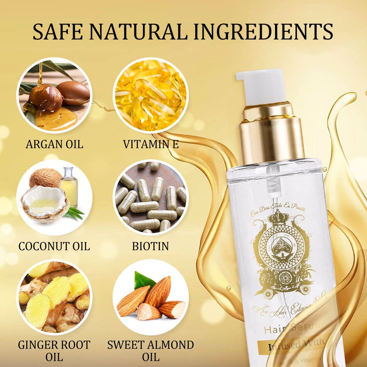 Argan Oil Hair Serum- Anti Frizz Hair Serum for Dry Damaged Hair- Non Greasy, Organic Hair Oil Serum for Thicker & Longer Hair- Vitamin E Serum for Hair Hydrates, Nourishes & Heals Frizzy Dry Hair