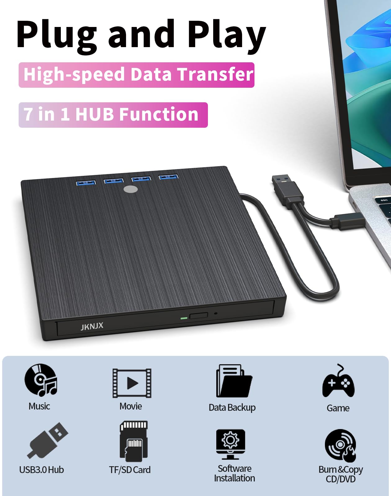 Amazon.com: JKNJX External CD DVD Drive,9 in 1 USB 3.0 and Type-C
