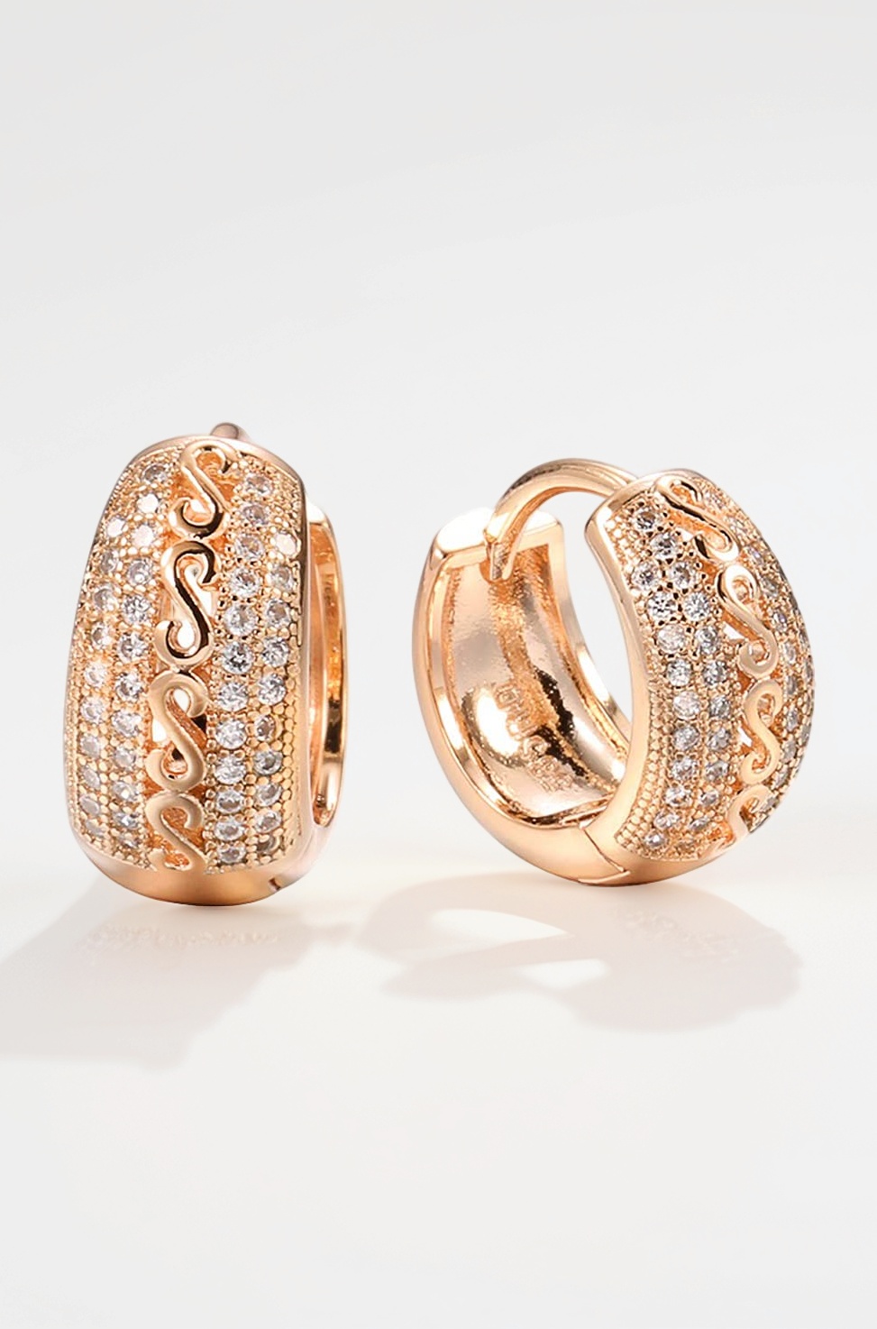 18k Rose Gold Plated Latest Fancy Stylish Copper Zircon Bali Earrings for Women and Girls