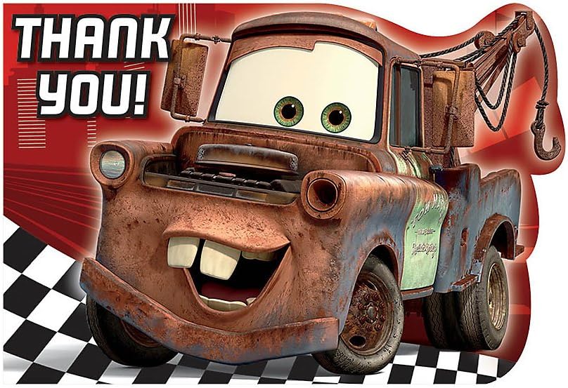 Amscan ©Disney Cars Formula Racer Birthday Party Postcard Thank You Cards Kit (8 Pack), 4 1/4 x 5 7/9, Bright Red