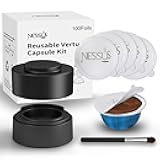 Nessus Reusable Kit for Nespresso Pods Vertuo, Reuse Old Coffee Pods for Nespresso Vertuo: 100 Pcs Aluminum Foil Seal Lid, Holder, Brush, Refillable Vertuo Plus Next Capsule Machine(No Pods Come)