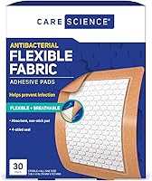 CareScience Extra Large 3x4 Inch Fabric Adhesive Bandages - Antibacterial Non-Stick Pads, Breathable Flexible Protection for Wounds, 30 Count
