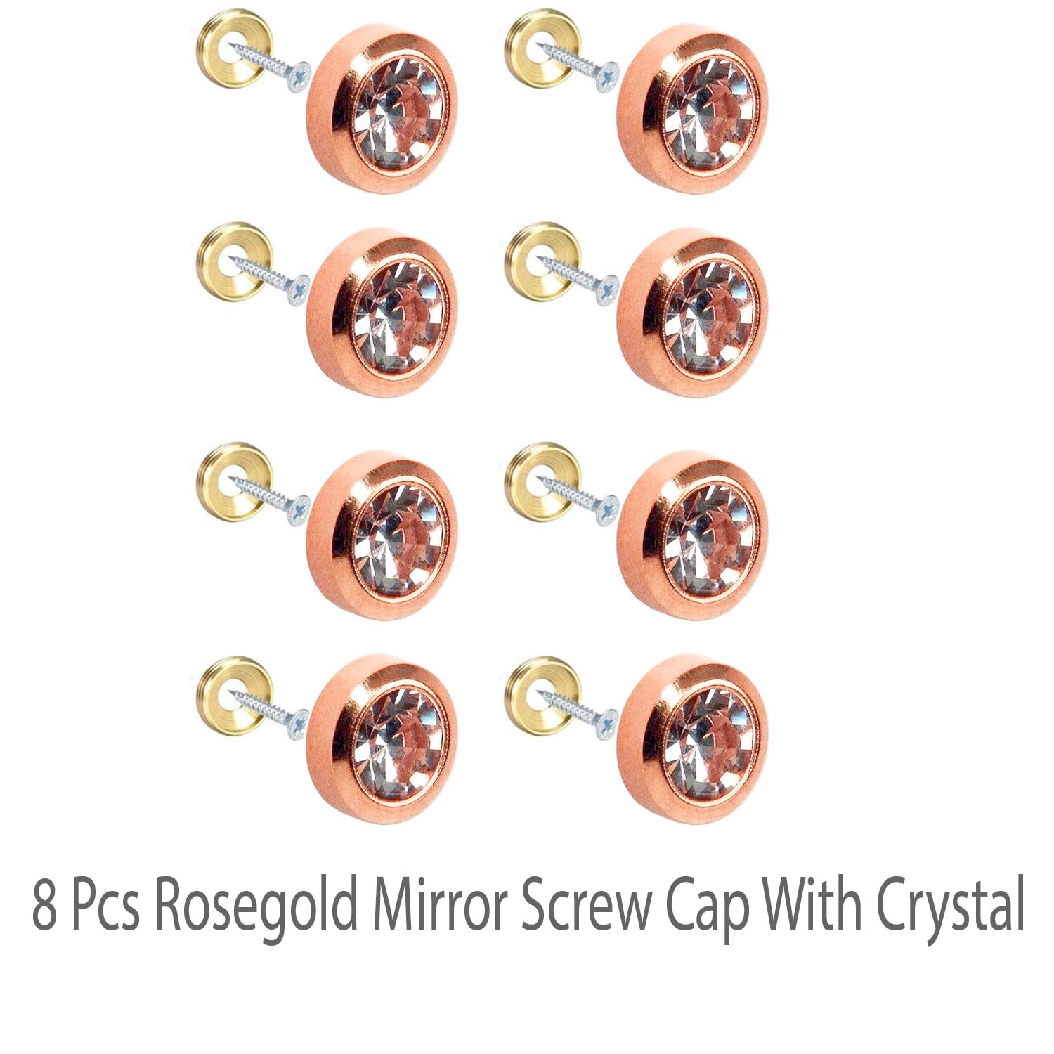 VICTAC Diamond Rosegold Mirror screw cap 8Pcs, Brass Decorative Rosegold Screws Caps with crystal, 12 mm Mirror Screws Cover Self-Tapping Screws for Furniture Fixing, Rosegold 2