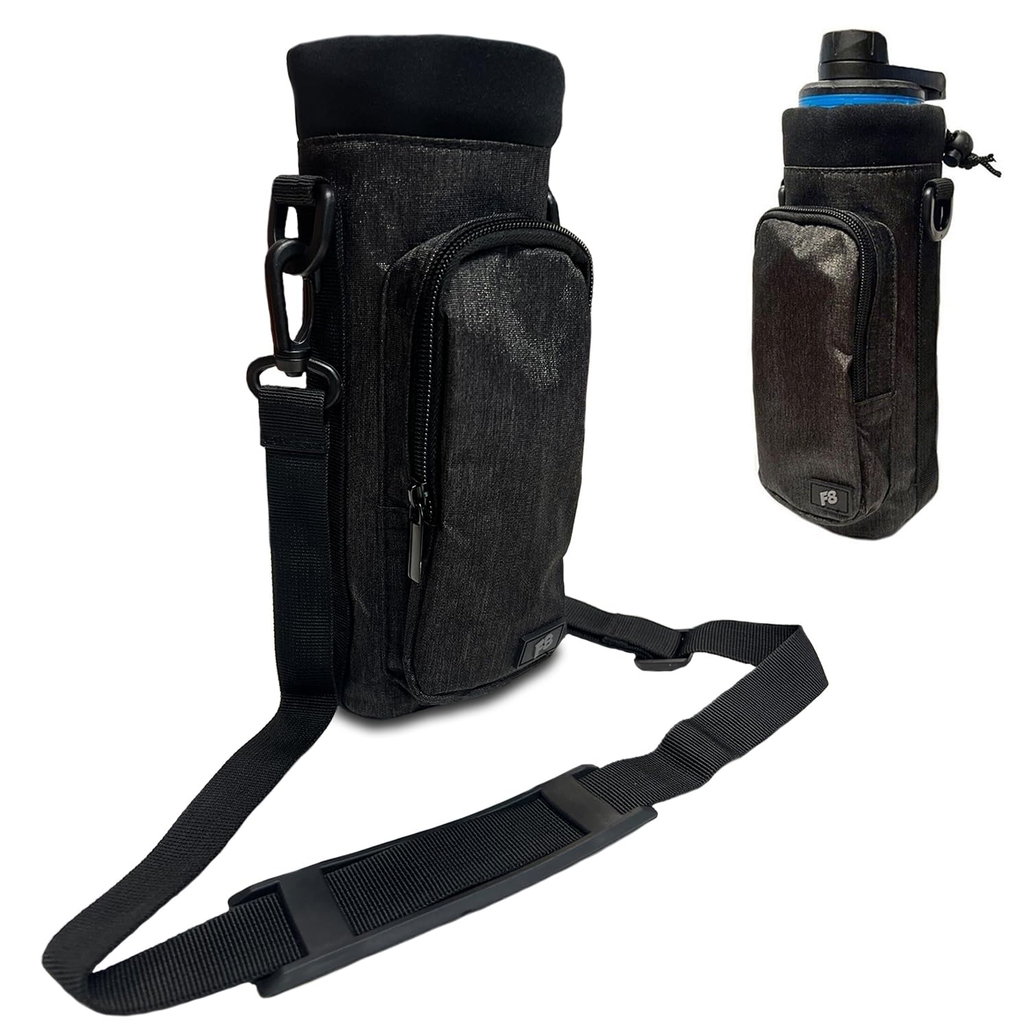 F8 Hands Free Water Bottle Carrier Holder, Outdoor Travel Tactical Molle Sling Pouch Bag, Holds Bottles Up To 30 OZ, Comfortable Adjustable Drawstring Shoulder Strap
