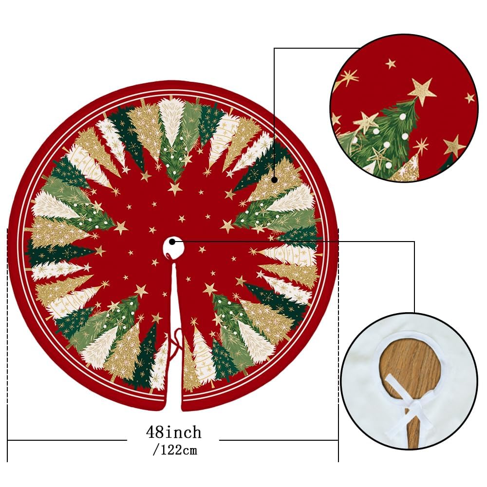 Falda Arbol Navidad de 122cm(48 Pulgadas), Cubre Pie Arbol de Navidad con Estrellas Brillantes y Patrón de árbol, Adecuado para Decoracion, Fiestas
