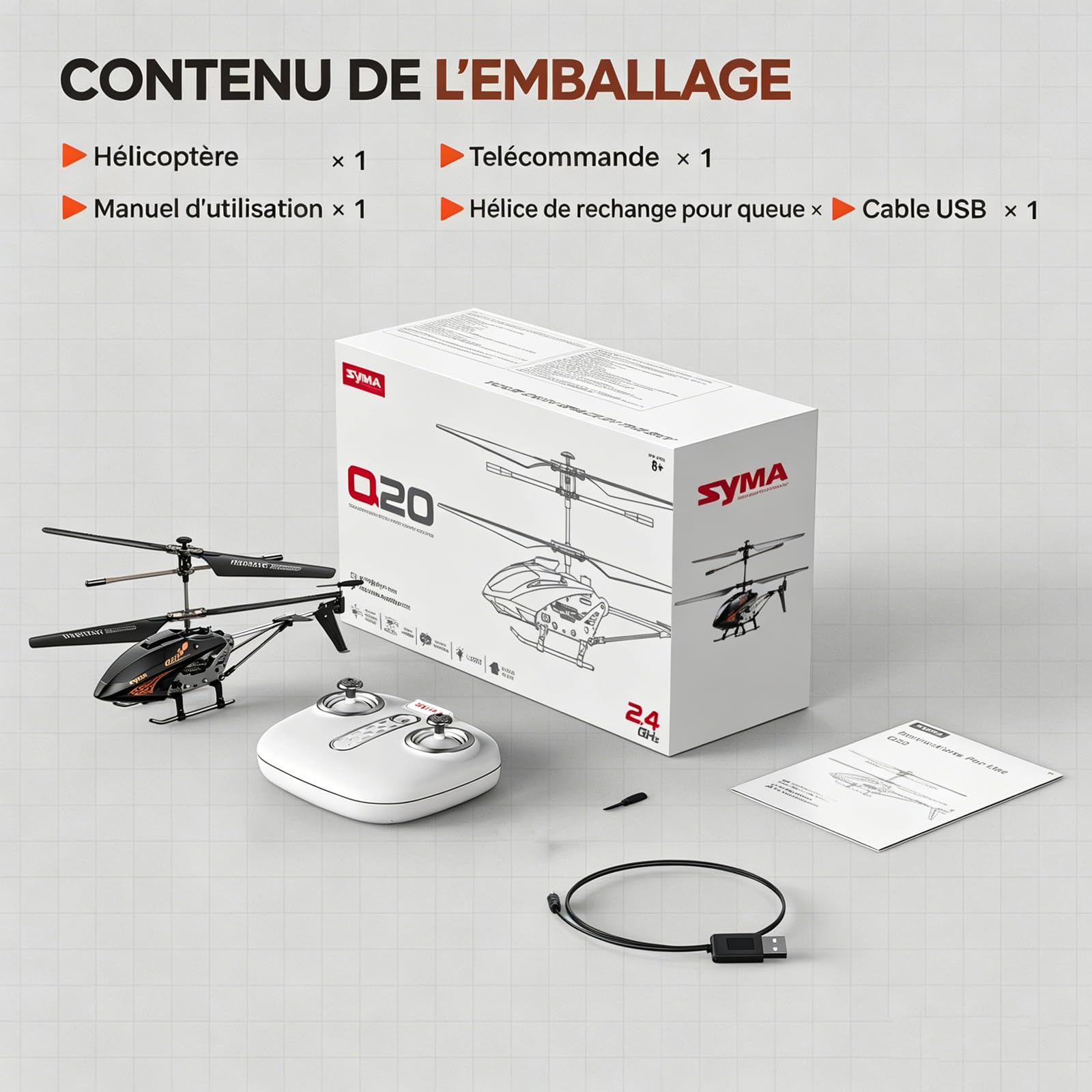 Syma Q20 Hélicoptère Télécommandé avec Maintien d’Altitude, 2 Vitesses, Gyroscope, Corps Alliage, Vol Intérieur, Cadeau Jouet pour Enfants