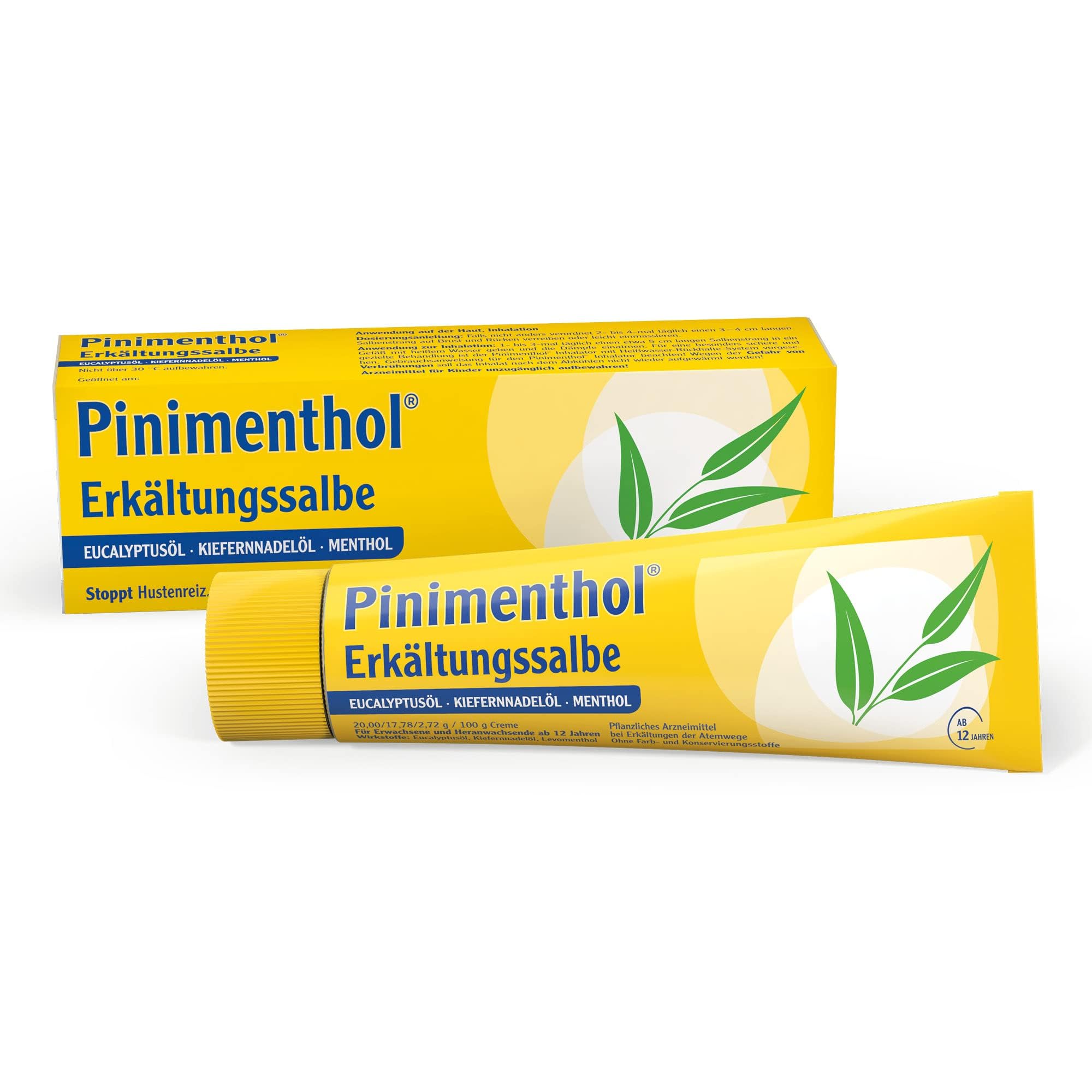 Pinimenthol Erkältungssalbe | Stoppt Hustenreiz | befreit Atemwege | 50 g ätherische Öle: Eucalyptusöl, Kiefernnadelöl &