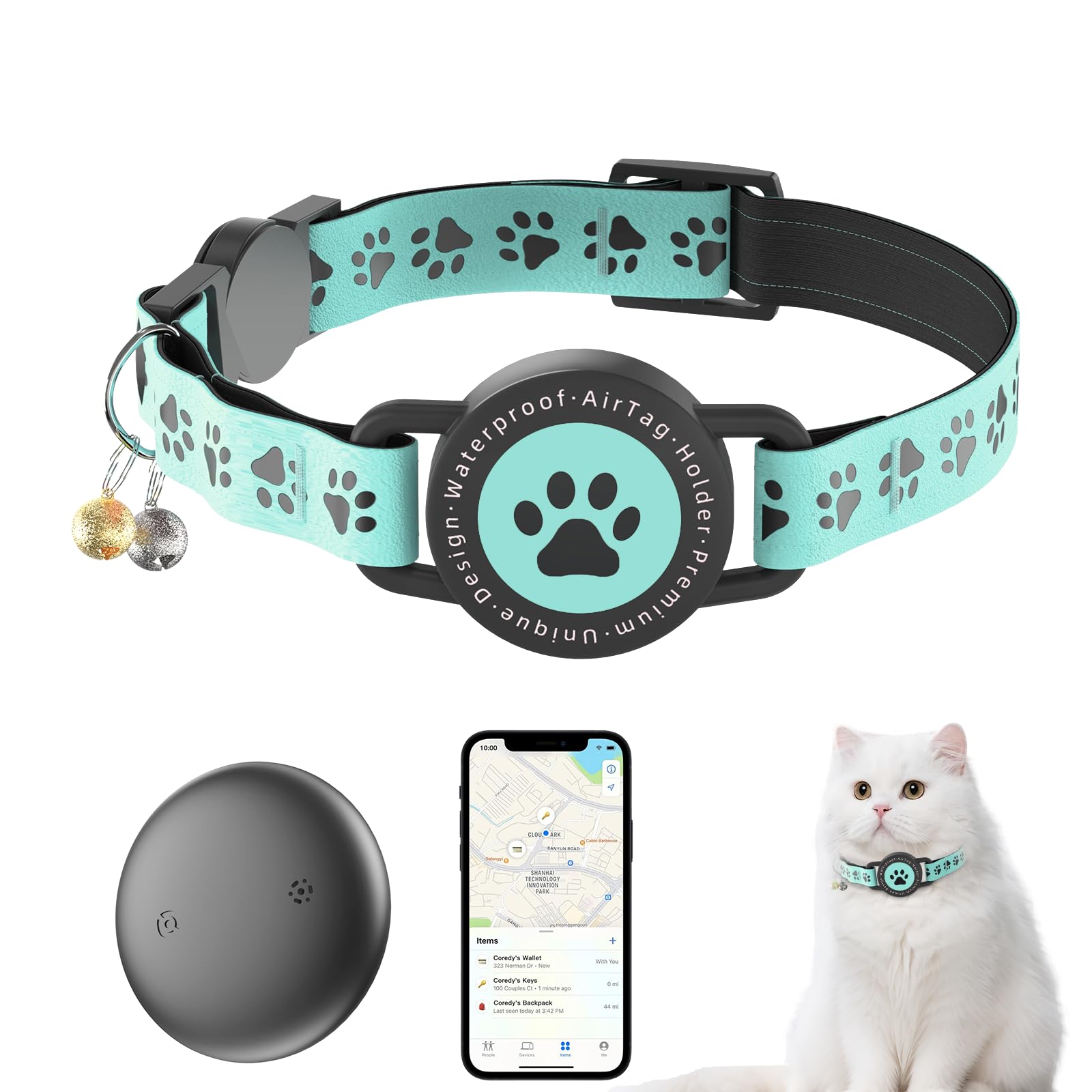 The best gps trackers for cats of 2026 for 2026 GPS Tracker for Cats, Waterproof GPS Cat Trackers Cats Collar with Bells, No Subscription, GPS Cat Collar, Adapt with Apple Find My (iOS Only) Finder Tag for Vehicles, Pets, Kids (Blue)
