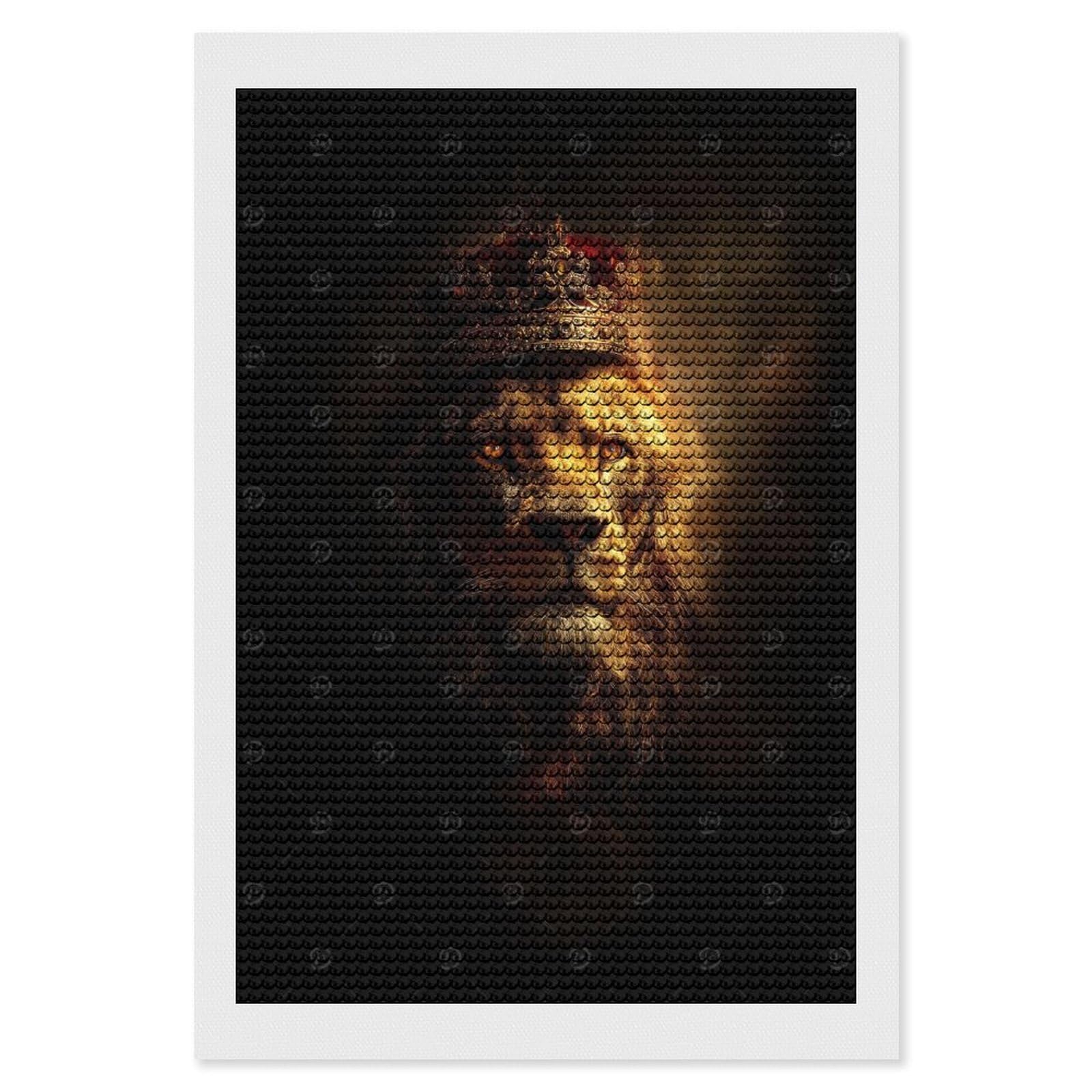 Junmoney Lion King Portrait with Crown DIY Diamond Art Canvas Kit 8"x12", Pleasing Wall Art Project, Easy Handmade Project, Living Room Decor