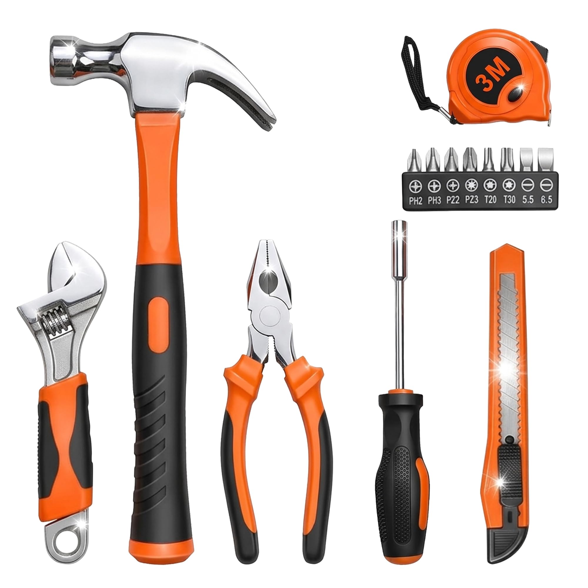 IBELL HT17-30 Hand Tool Kit (14 Pieces) | DIY & Household Repair Set with Screwdriver, Claw Hammer, Plier, Wrench, Knife, Measuring Tape & Bits | Durable Steel Tools-image-47