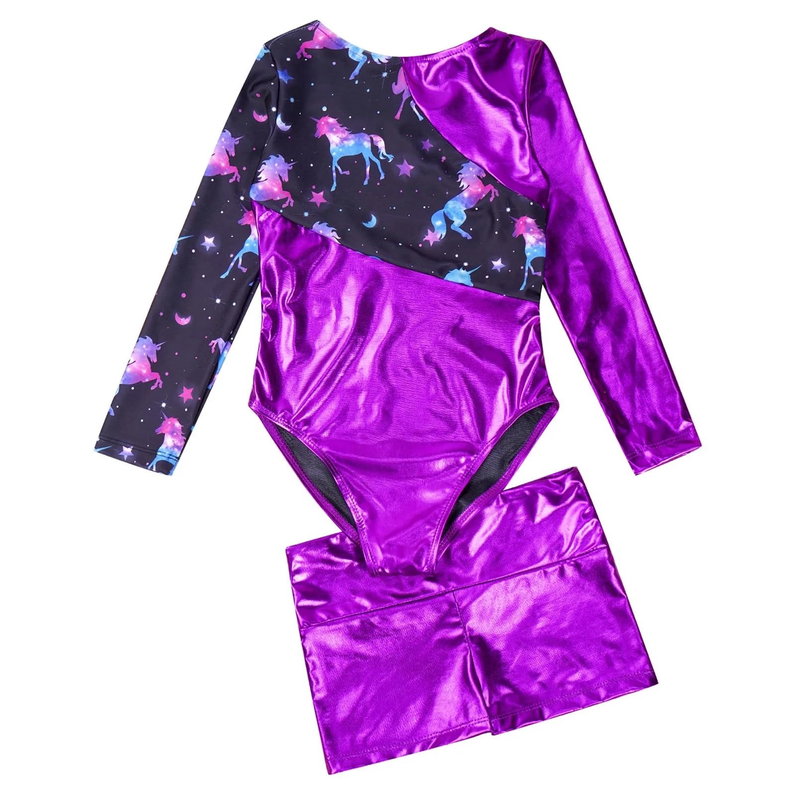 Maillot Gimnasia Ritmica Body de Leotardos de gimnasia for niñas, conjunto de baile de Ballet de manga larga bronceado, mono de entrenamiento de patinaje artístico con pantalones cortos(Blue,6)