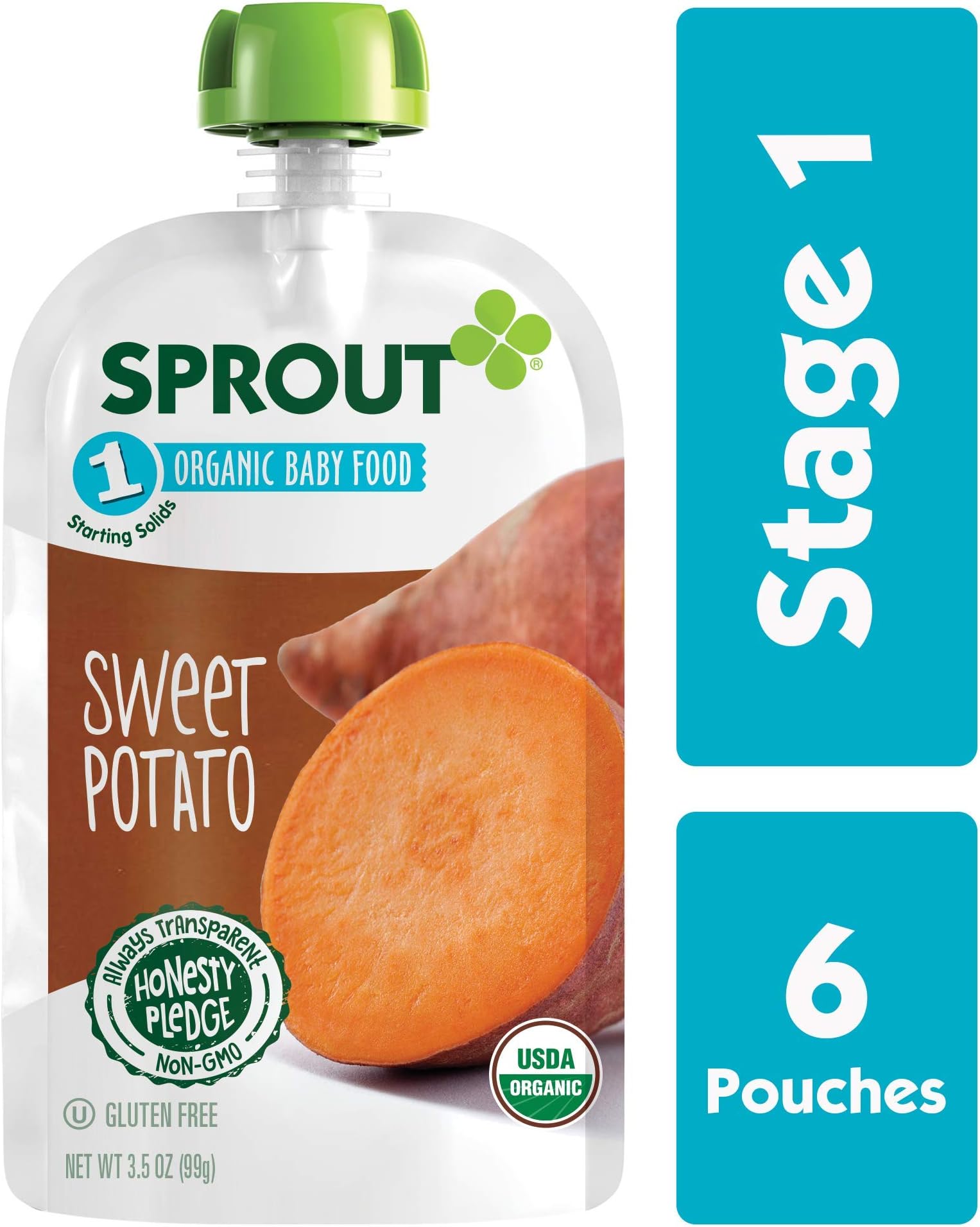 Sprout Organic Baby Food Pouches Stage 1 Sprout Baby Food, Sweet Potato, 3.5 Ounce (Pack of 6); USDA Organic, Non-GMO, Made with Whole Vegetables, No Sugar Added, No Preservatives, Nothing Artificial