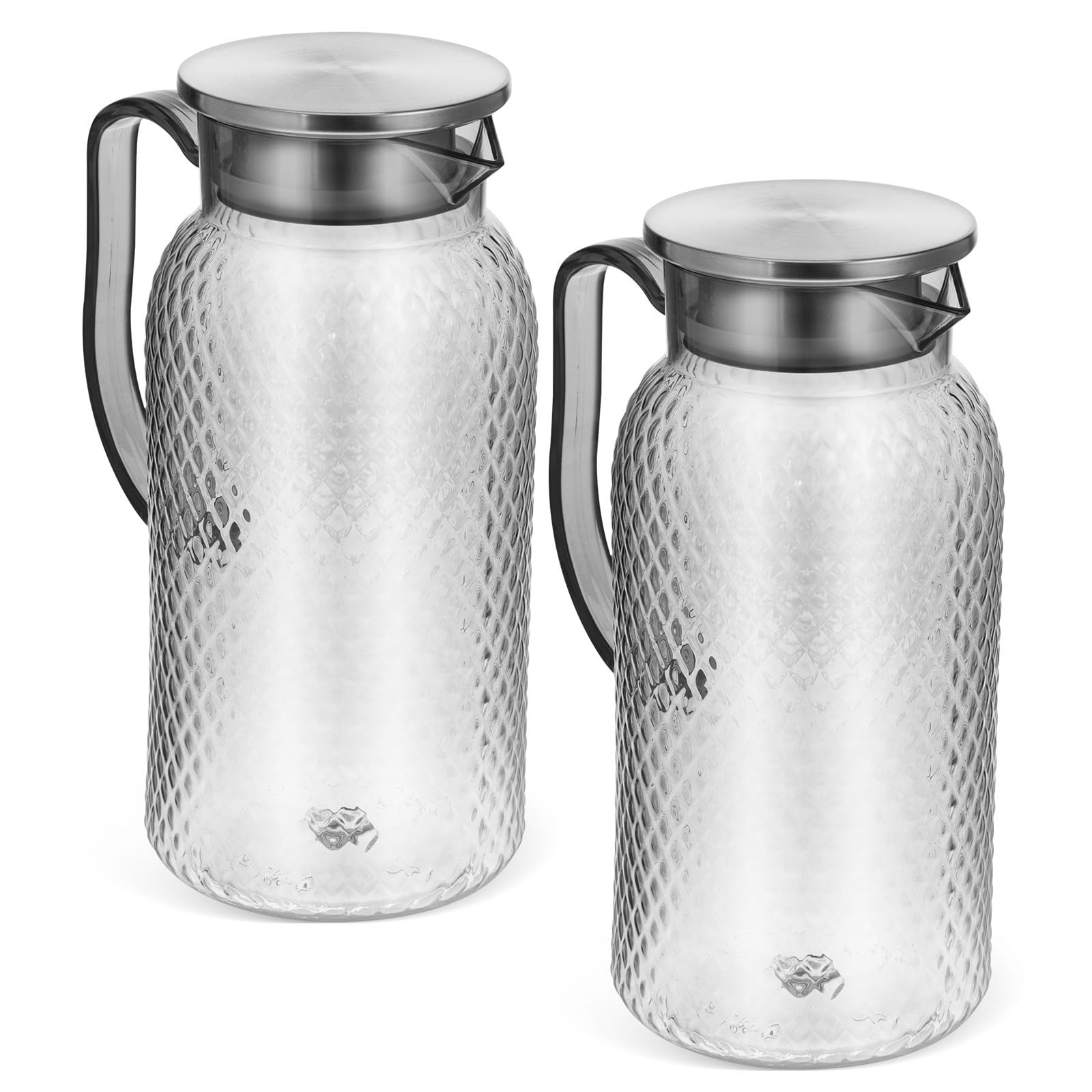 HANABASS 2 Piezas Jarra de Plástico con Tapa de 1.8l para Nevera, Resistente y Fácil de Limpiar, Adecuado para Jugos, Agua y Té Helado en Casa o Eventos