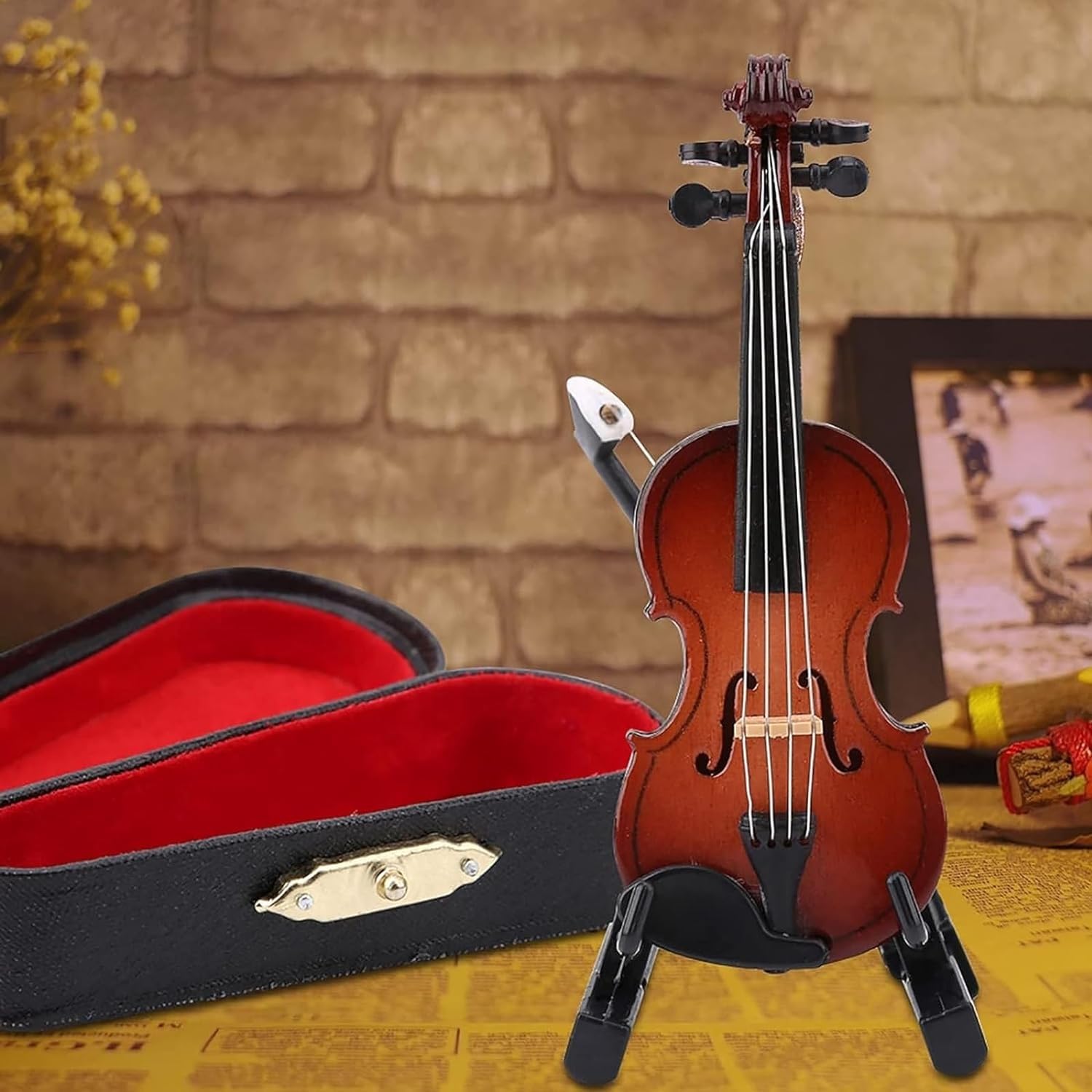 Mini Violín Con Sonido – Llavero Y Figura Decorativa De 12x4,1 Cm – Con Soporte Y Estuche – Regalo Musical Original