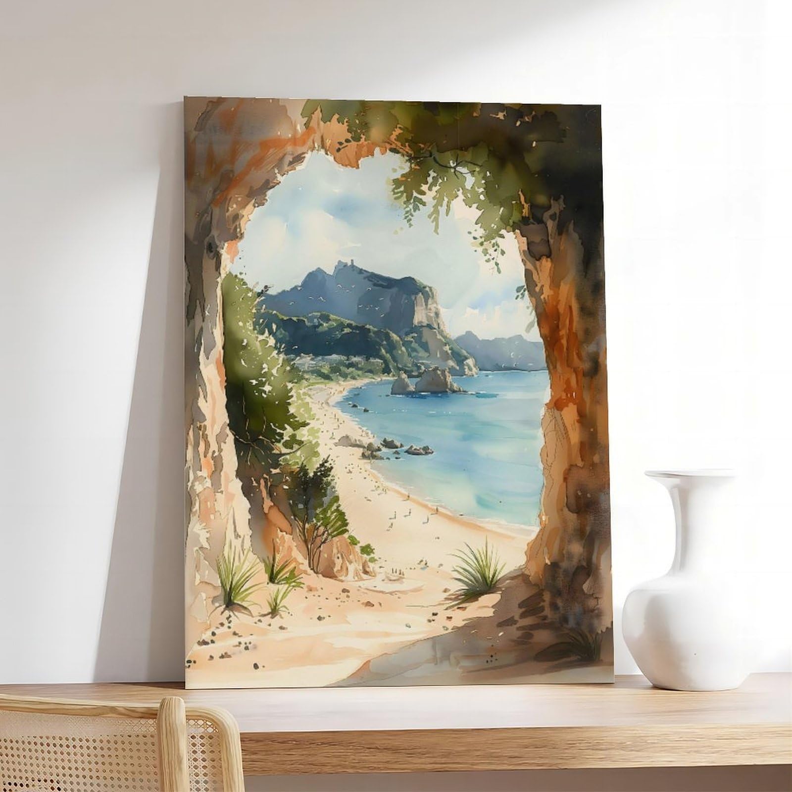 Amazon.com: ZJLAMZ Cathedral Cove Watercolor Painting Wall Art