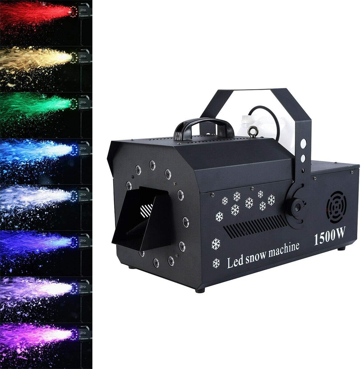 1500W Stage Snow Maker Snowflake Machine DMX512 RGB 3in1 LED Light w/Remote