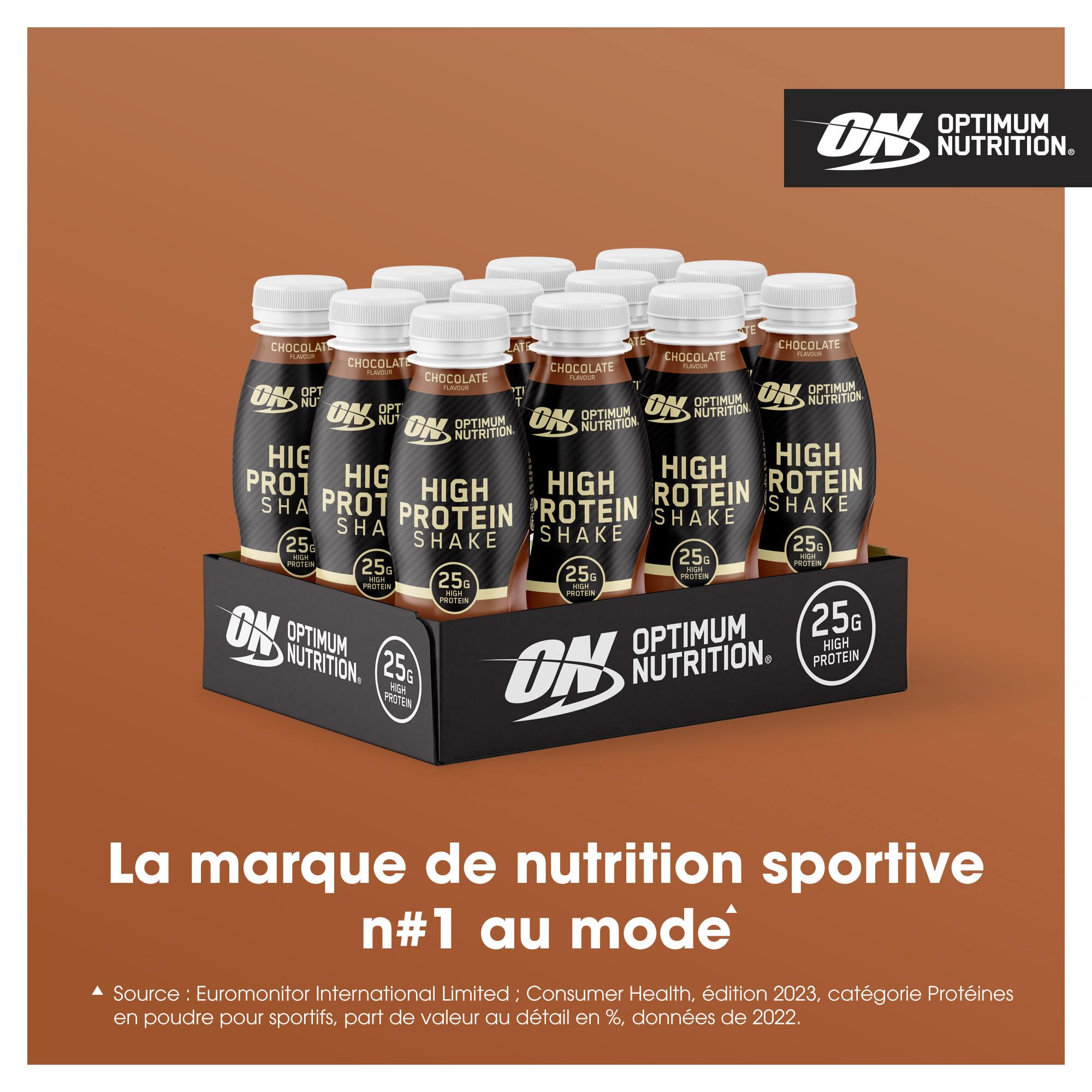 Optimum Nutrition Cocktails riches en protéines – Boisson prête à boire sans sucre ajoutée, faible en gras, pour hommes et femmes, pour la consommation après l'entraînement, chocolat, 12 x 330 ml