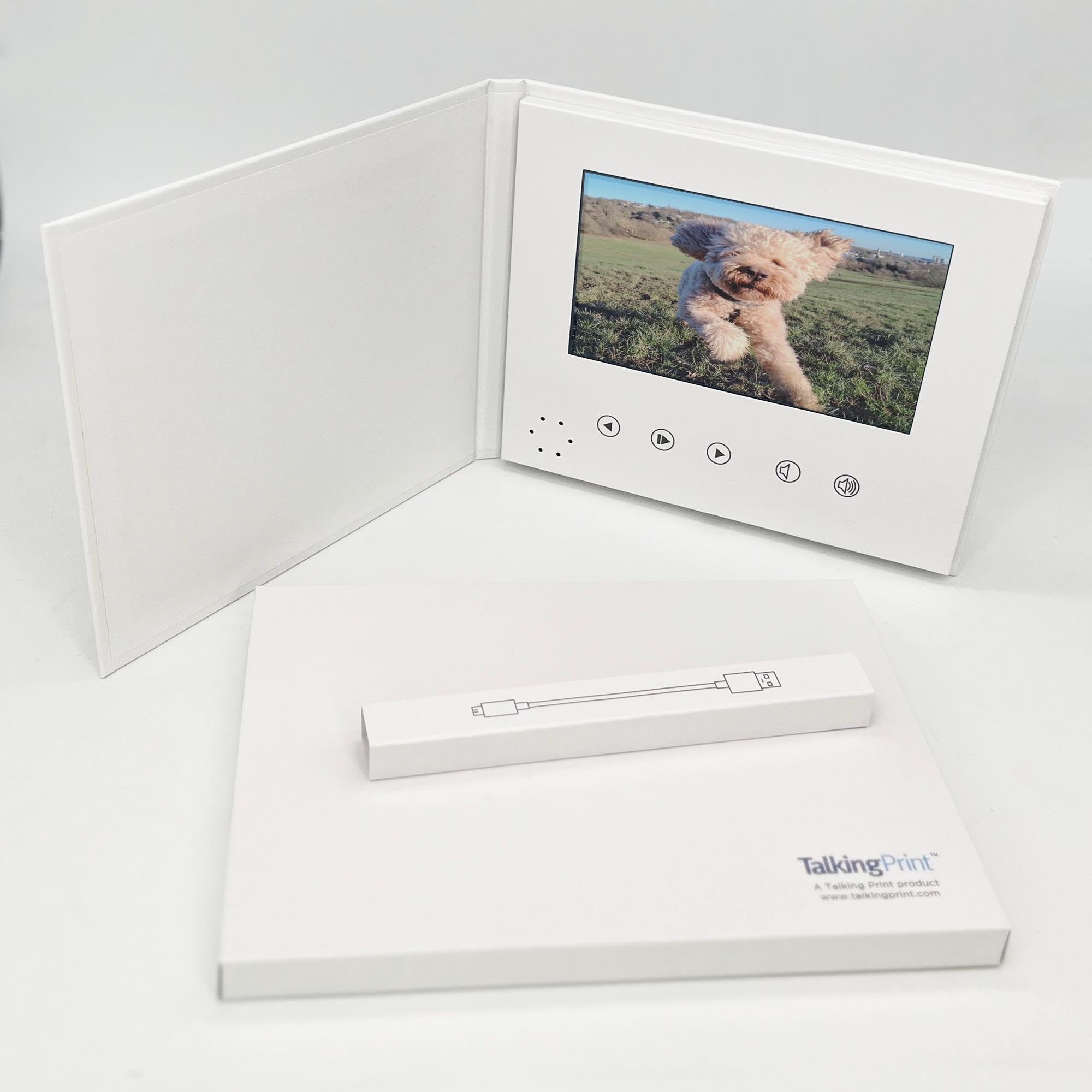 Libro di memoria video IPS HD da 7", con copertina argentata, formato A5, 4 GB di memoria, consente 4 ore di riproduzione