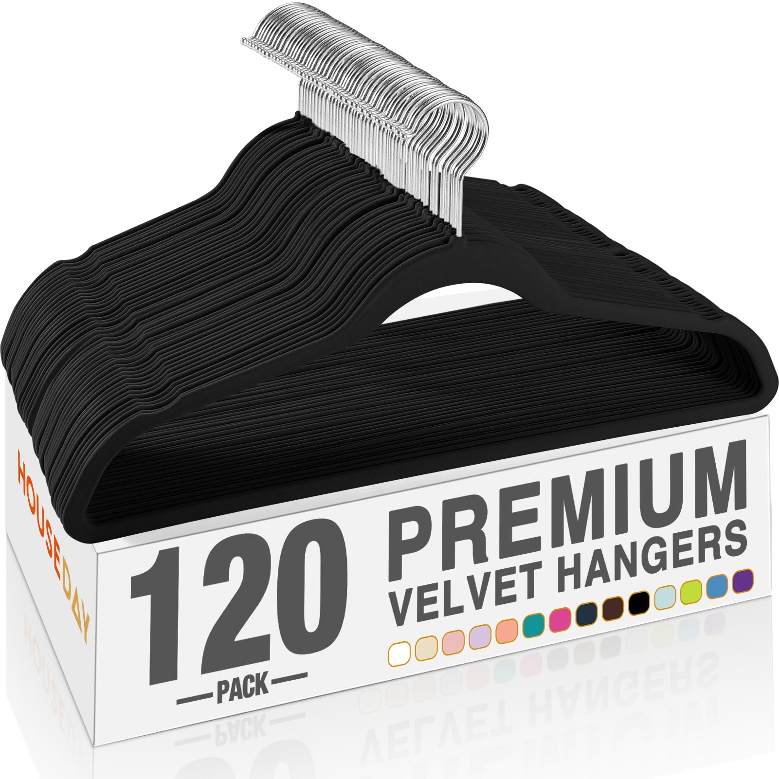 HOUSE DAY Black Velvet Hangers 120 Pack, Premium Clothes Hangers Non-Slip Felt Hangers, Sturdy Black Hangers Heavy Duty Coat Hangers, Durable Suit Hangers, Space Saving No Hanger Mark Rotating Hook