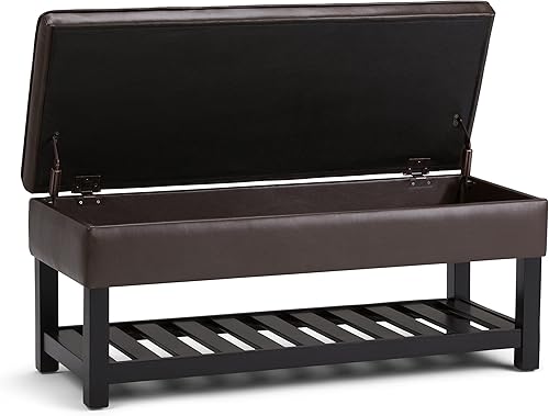 Miniatura 62 de SIMPLIHOME Cosmopolitan - Banco otomano rectangular de transición de 44 pulgadas de ancho con parte inferior abierta en piel sintética vegana gris