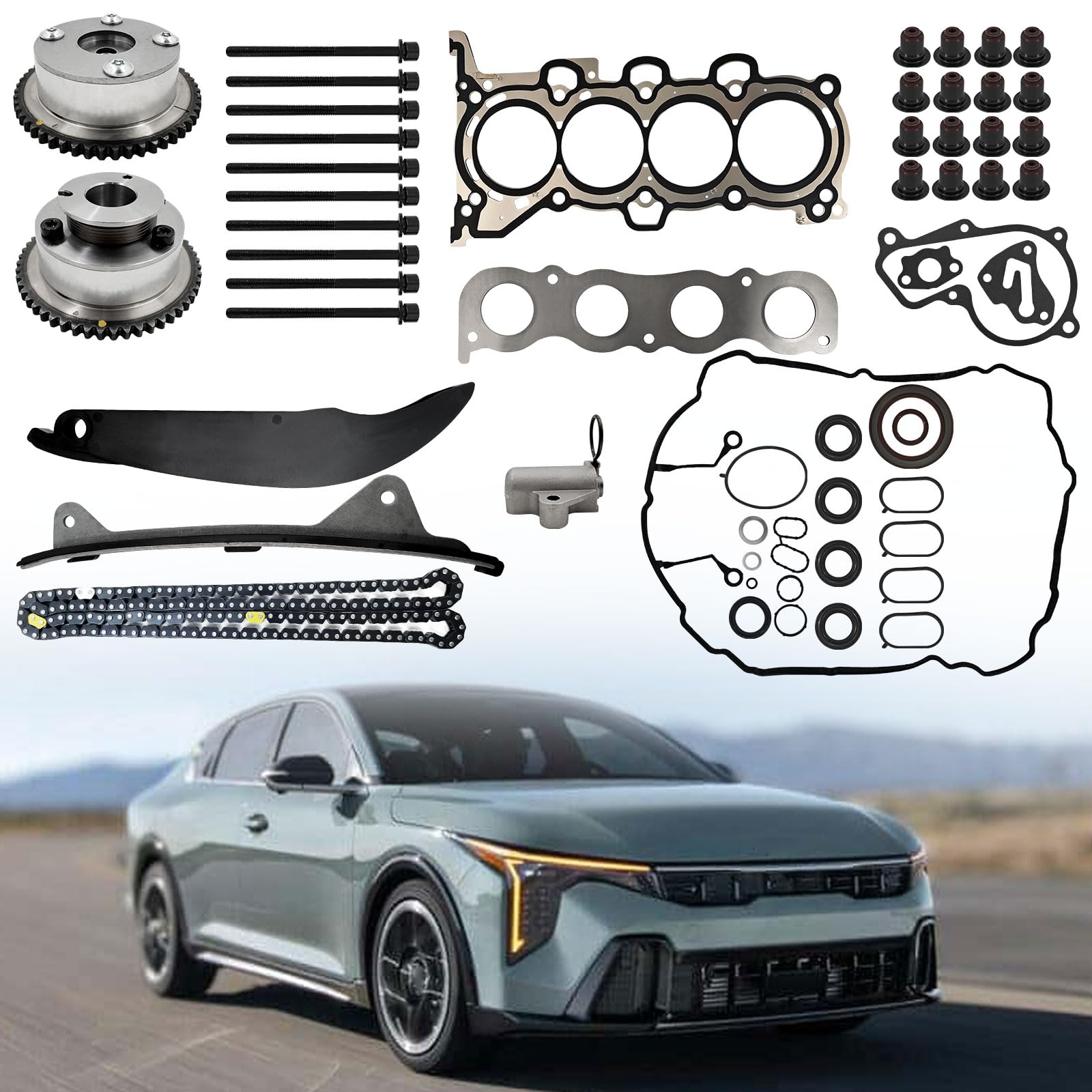 Engine Timing Chain Kit w/Gasket Set for 2011-2016 Hyundai Elantra Kia Forte/Soul with Nu 1.8 2.0L Engines; CPW13795 243212E010 243502E011 243702E010