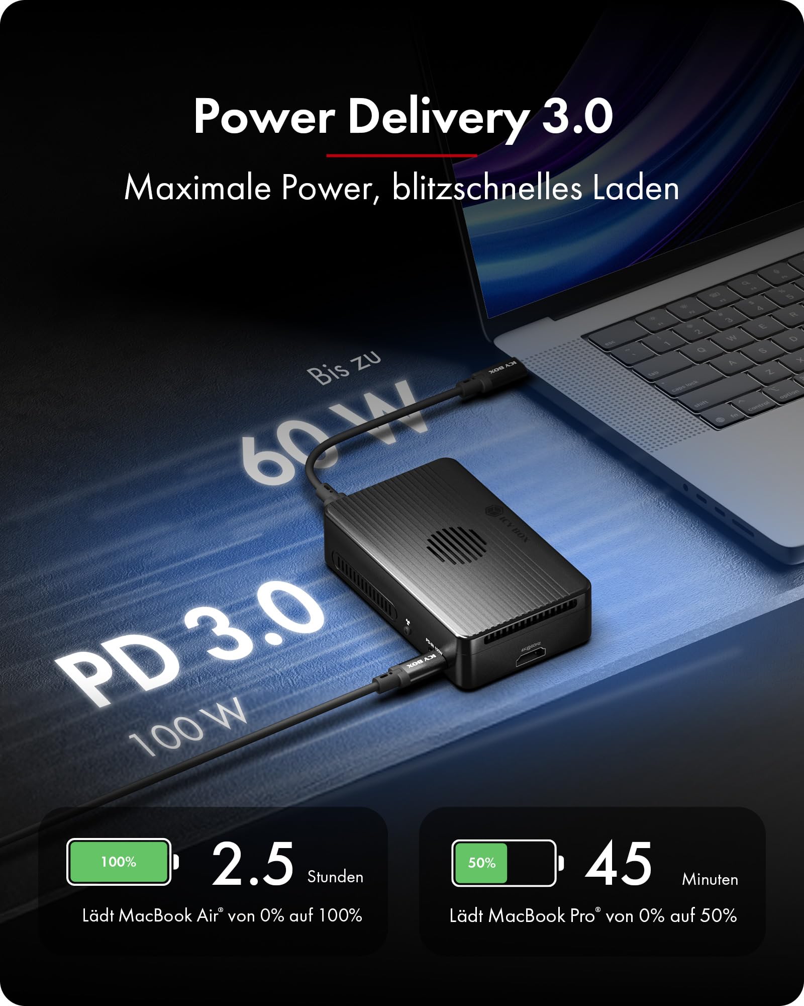 ICY Box Thunderbolt RAID Docking Station Dual M.2 NVMe SSD Gehäuse Thunderbolt 3 USB4 8K USB-C 4K HDMI USB-A aktiver Lüfter NVMe Dock