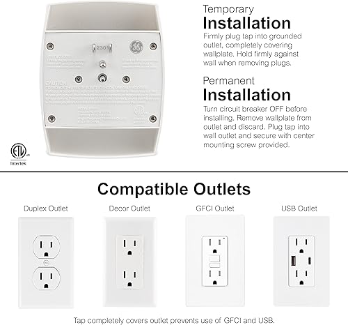 Miniatura 9 de GE 37155 Protector de sobretensiones extensor de 6 tomas, enchufes de seguridad resistentes a manipulaciones, tecnología de apagado automático, 440